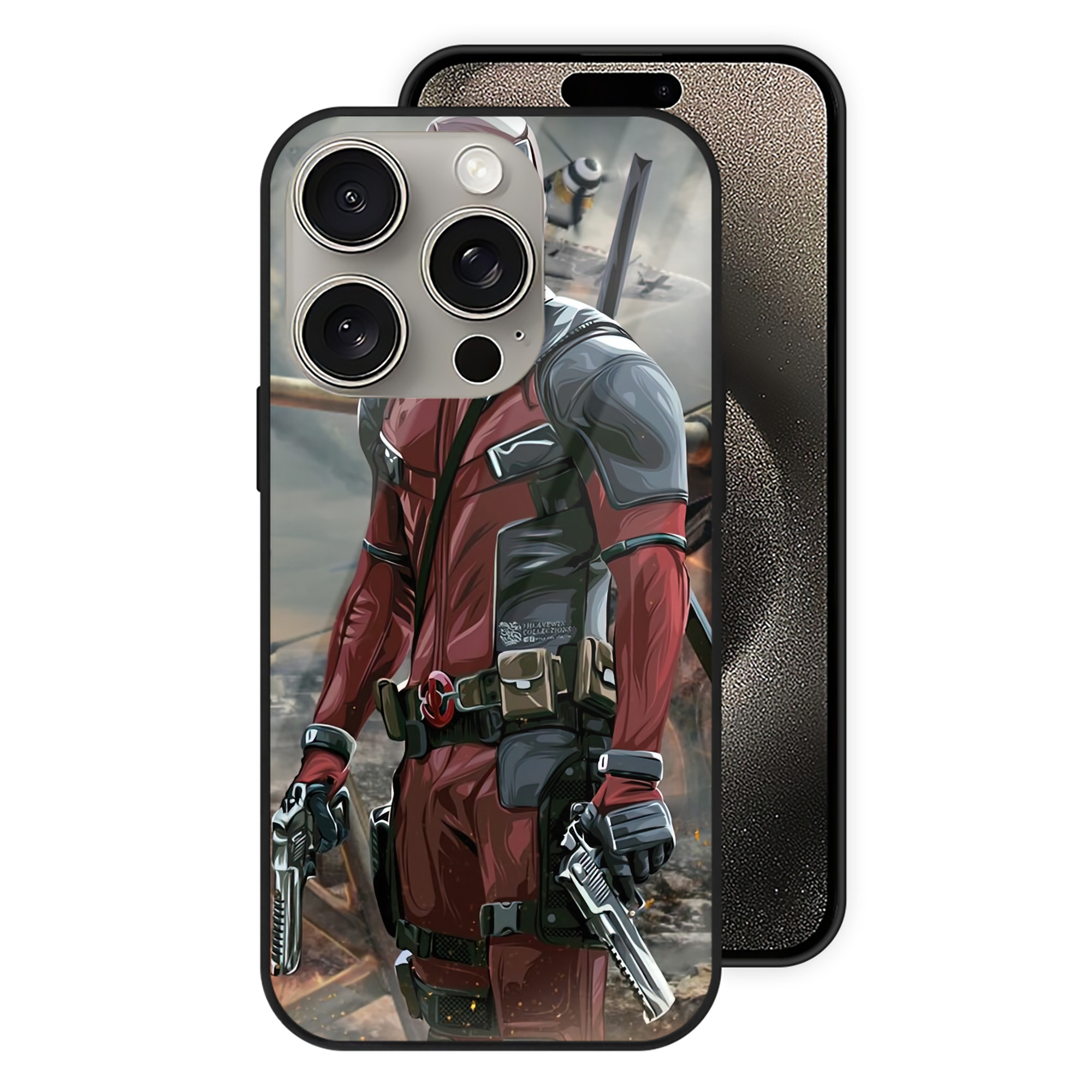 （画像用） Deadpool デッドプール 【iPhone15Pro対応】スマホケース 耐衝撃＆黄変防止 背面ガラス