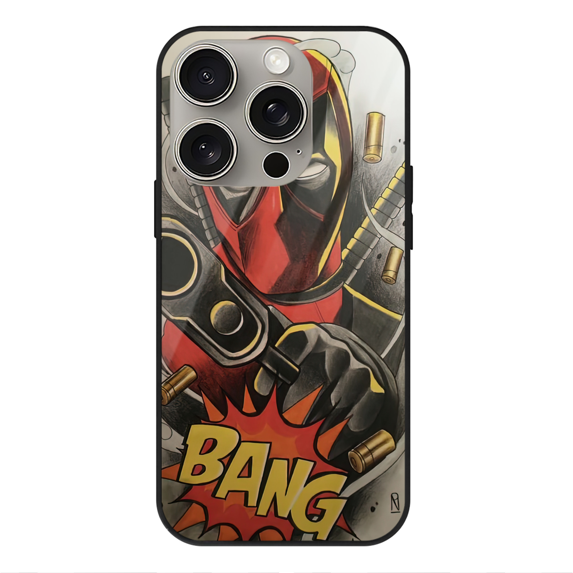 （画像用） Deadpool デッドプール 【iPhone15Pro対応】スマホケース 耐衝撃＆黄変防止 背面ガラス