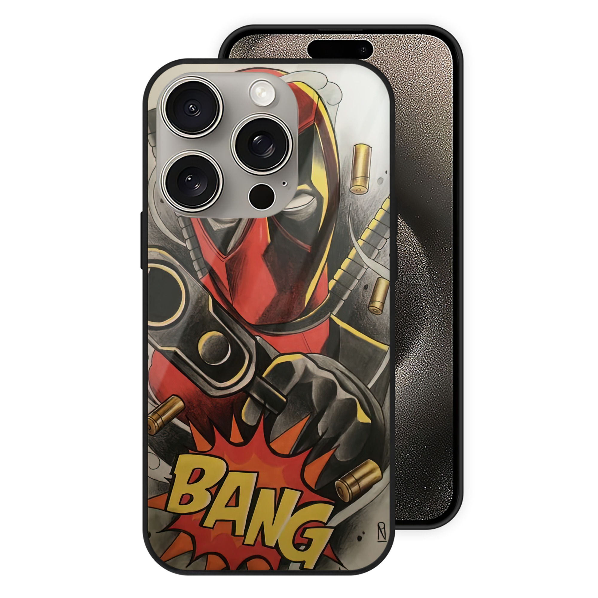 （画像用） Deadpool デッドプール 【iPhone15Pro対応】スマホケース 耐衝撃＆黄変防止 背面ガラス