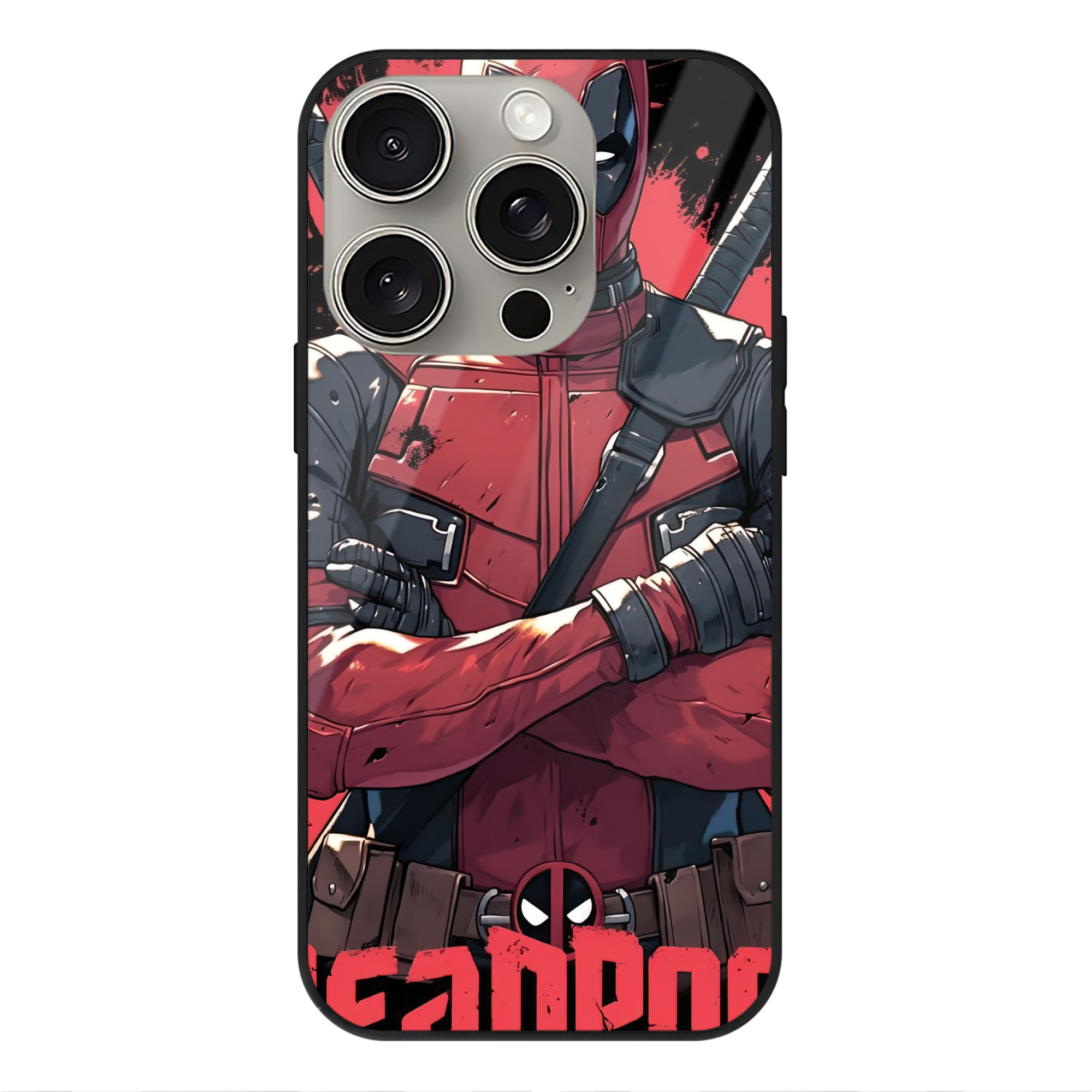 （画像用） Deadpool デッドプール 【iPhone15Pro対応】スマホケース 耐衝撃＆黄変防止 背面ガラス
