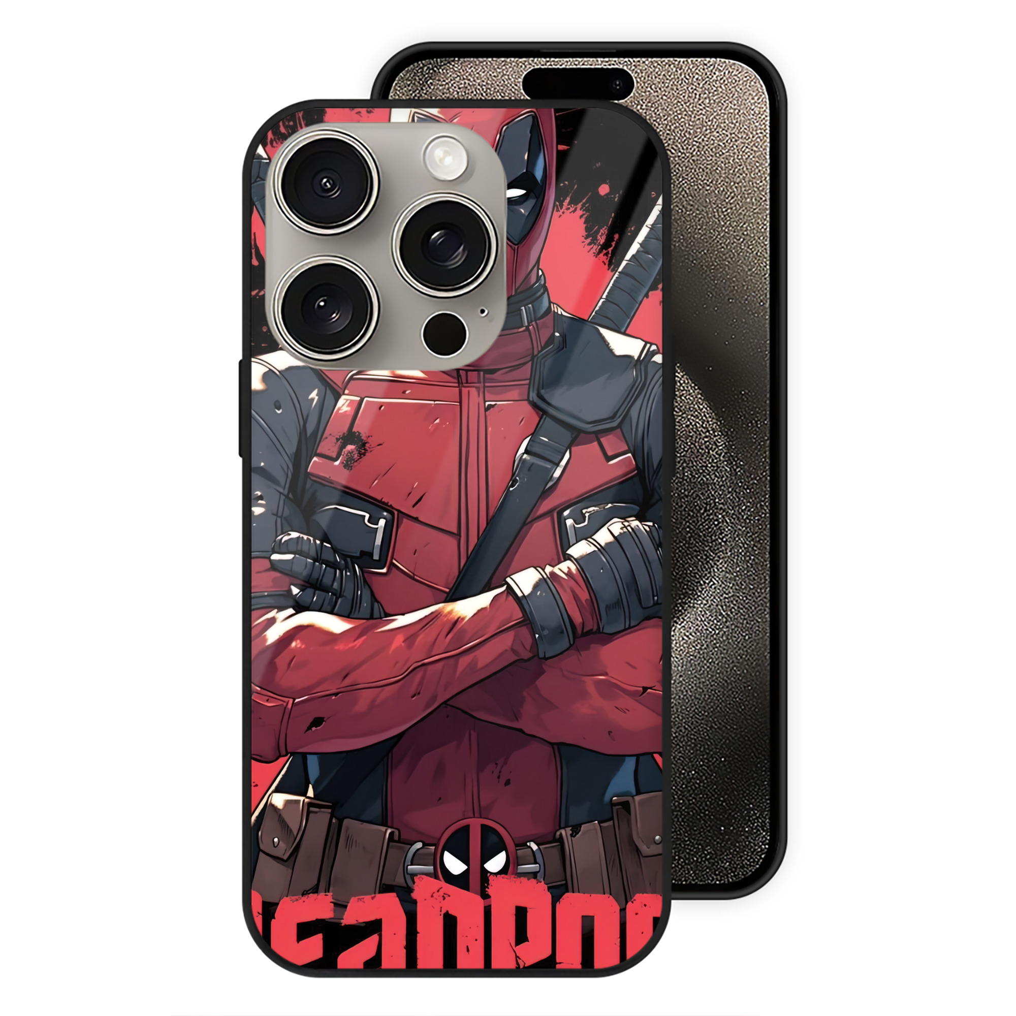 （画像用） Deadpool デッドプール 【iPhone15Pro対応】スマホケース 耐衝撃＆黄変防止 背面ガラス