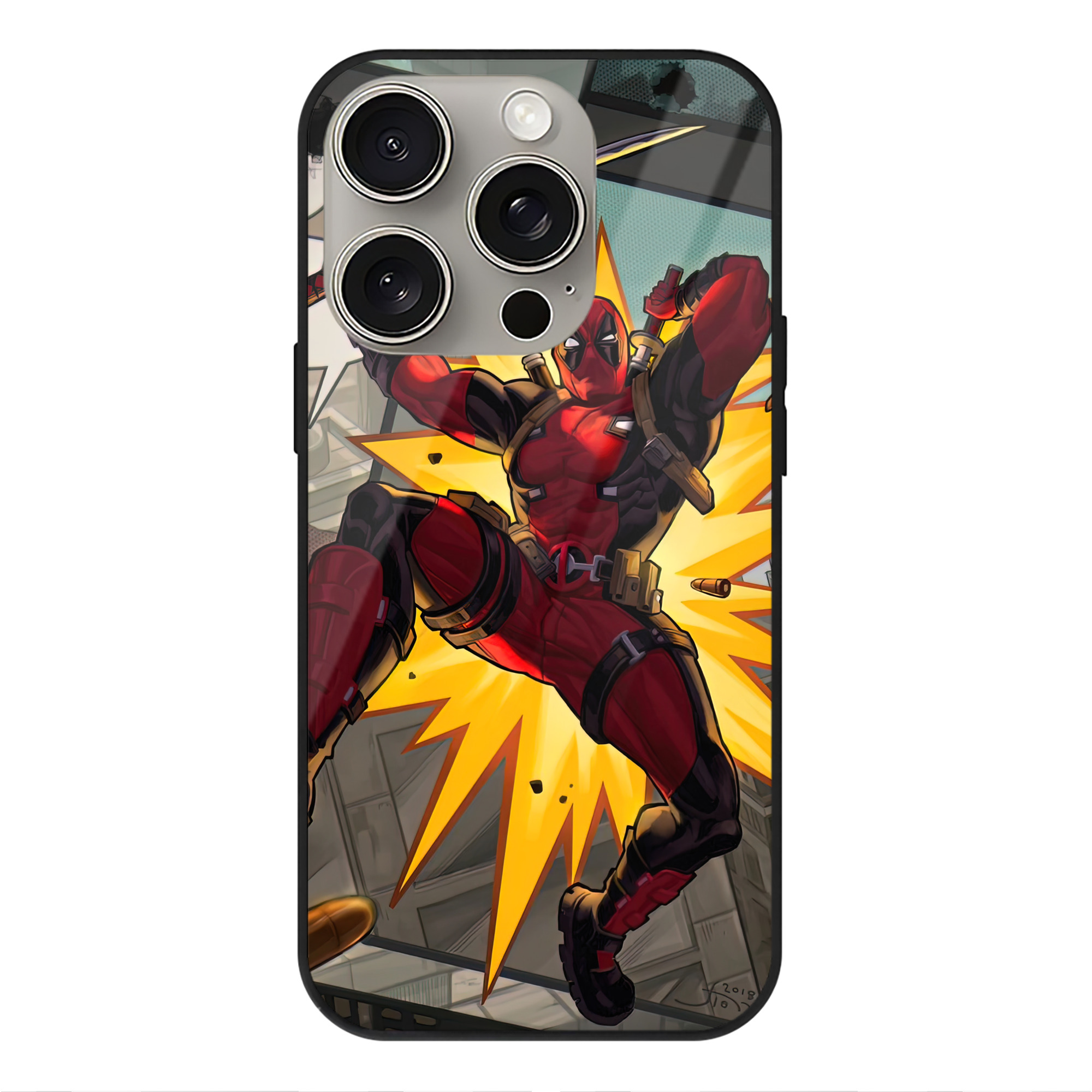 （画像用） Deadpool デッドプール 【iPhone15Pro対応】スマホケース 耐衝撃＆黄変防止 背面ガラス