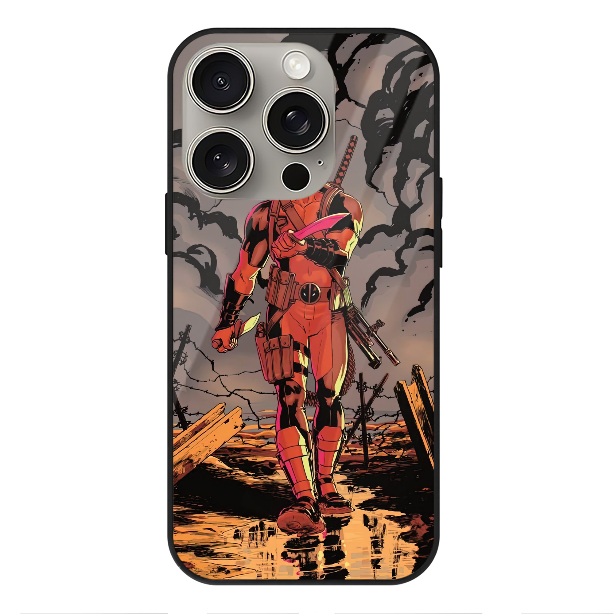 （画像用） Deadpool デッドプール 【iPhone15Pro対応】スマホケース 耐衝撃＆黄変防止 背面ガラス