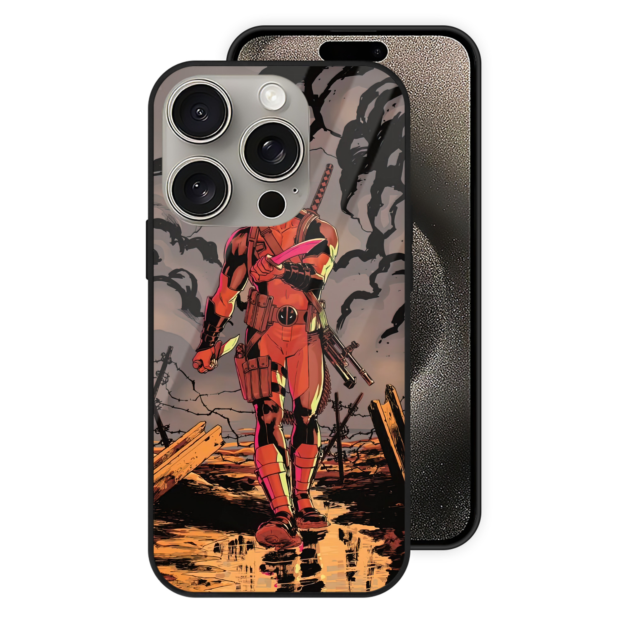 （画像用） Deadpool デッドプール 【iPhone15Pro対応】スマホケース 耐衝撃＆黄変防止 背面ガラス