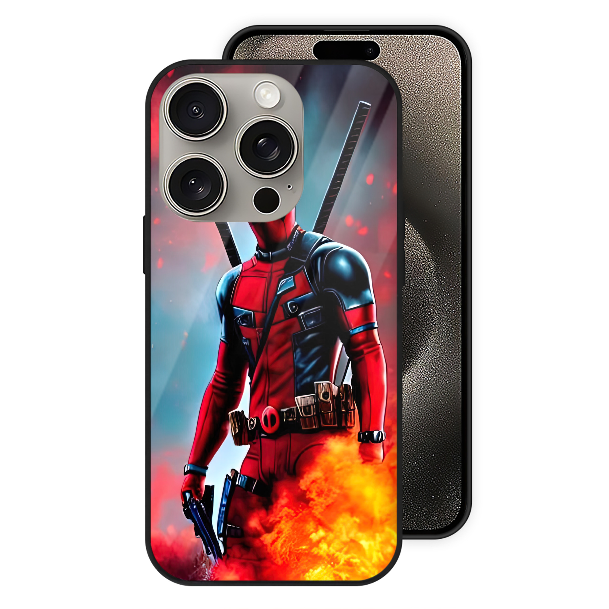 （画像用） Deadpool デッドプール 【iPhone15Pro対応】スマホケース 耐衝撃＆黄変防止 背面ガラス