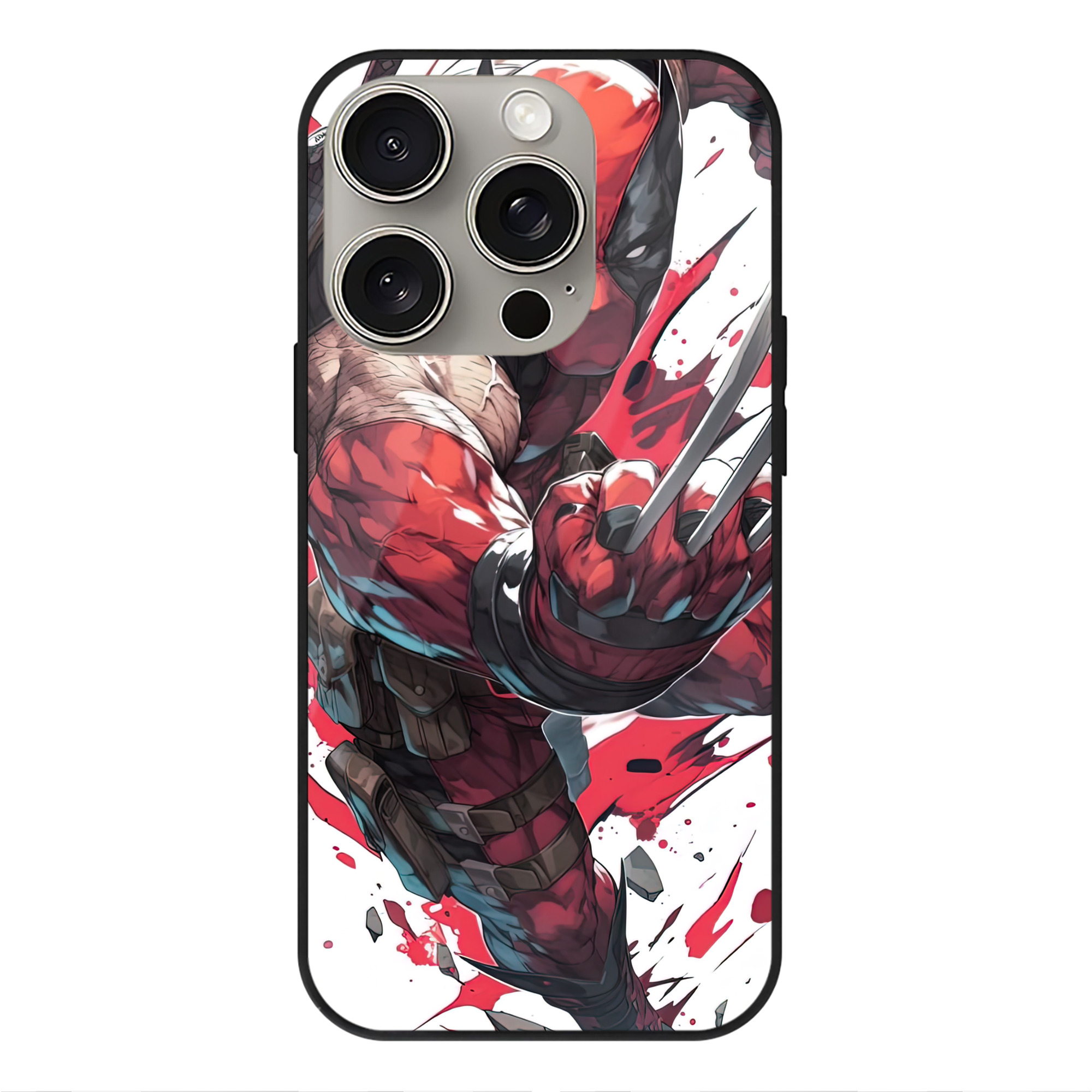 （画像用） Deadpool デッドプール 【iPhone15Pro対応】スマホケース 耐衝撃＆黄変防止 背面ガラス