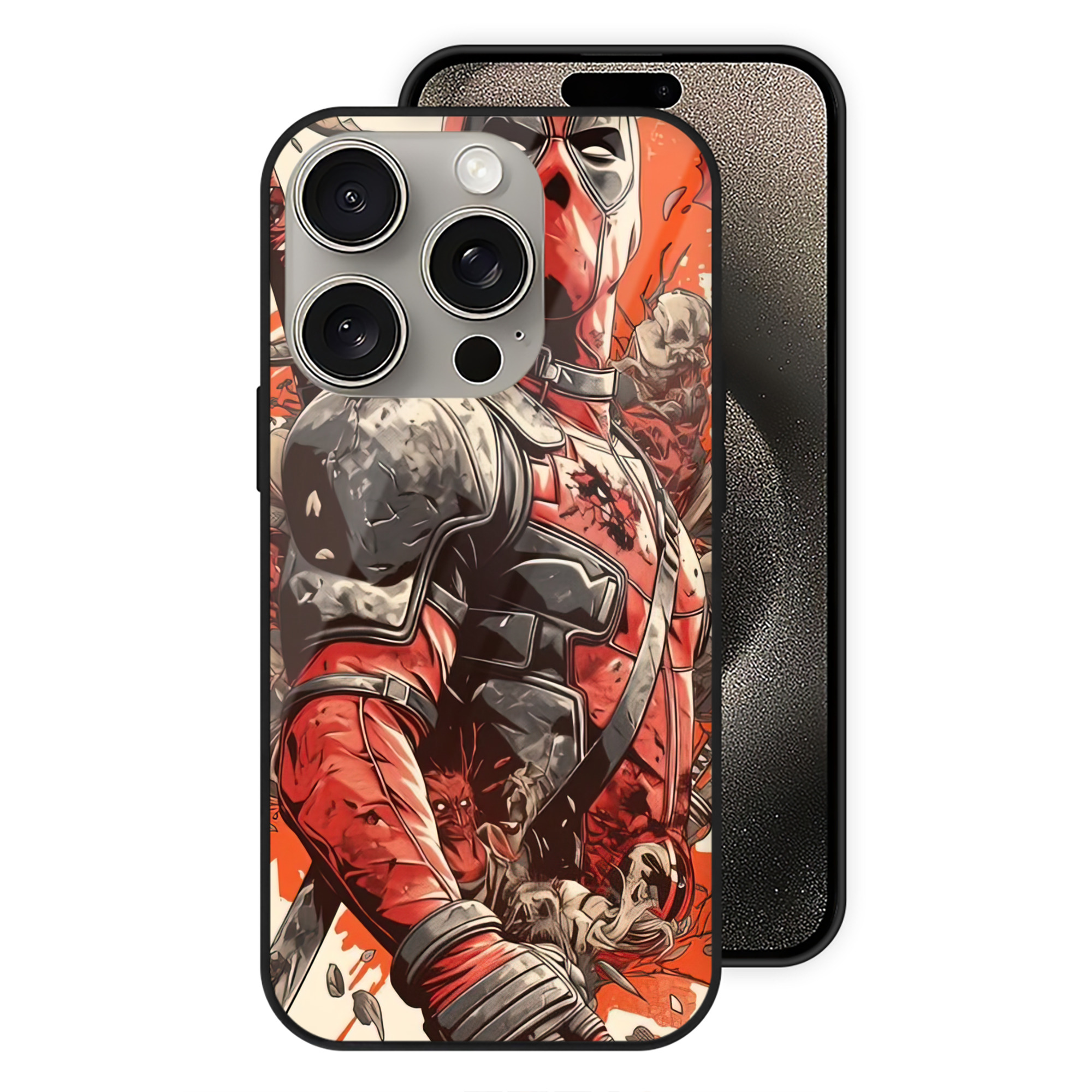 （画像用） Deadpool デッドプール 【iPhone15Pro対応】スマホケース 耐衝撃＆黄変防止 背面ガラス