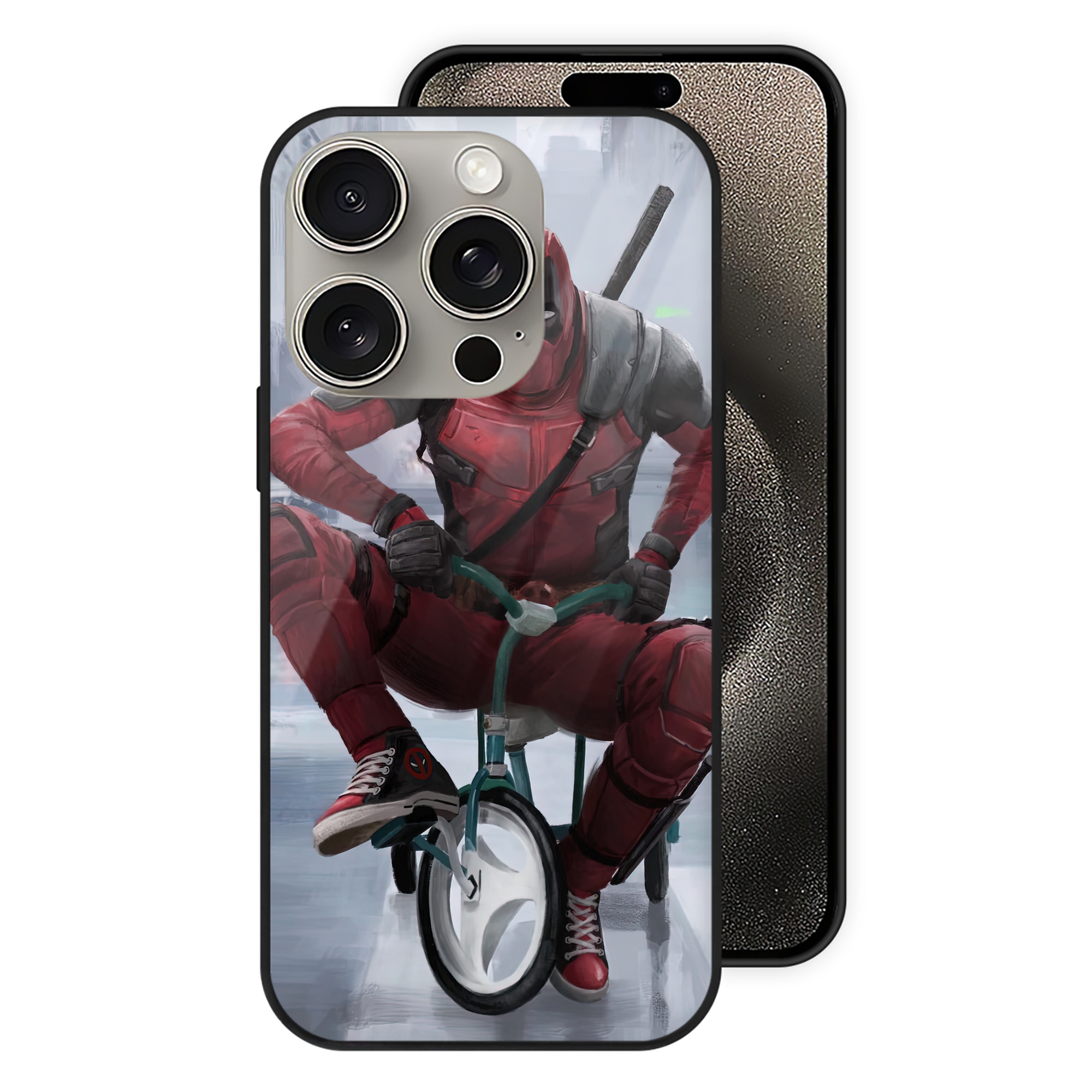 （画像用） Deadpool デッドプール 【iPhone15Pro対応】スマホケース 耐衝撃＆黄変防止 背面ガラス