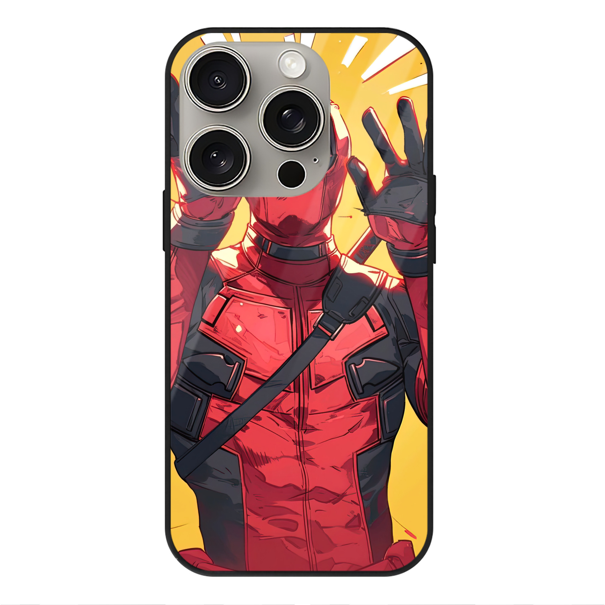 （画像用） Deadpool デッドプール 【iPhone15Pro対応】スマホケース 耐衝撃＆黄変防止 背面ガラス