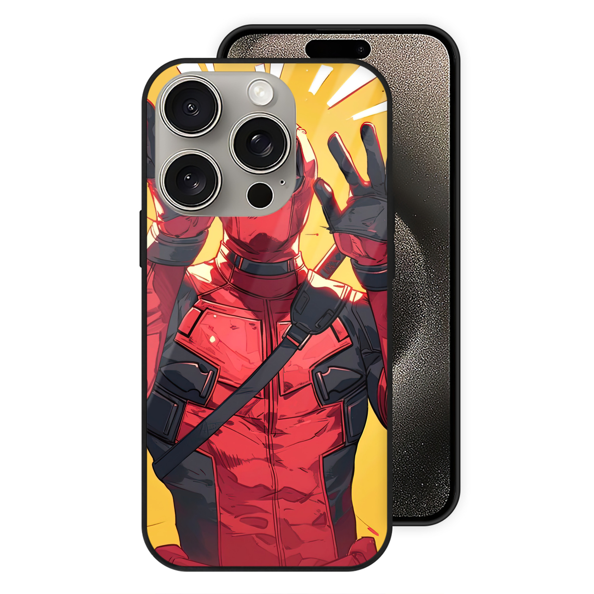 （画像用） Deadpool デッドプール 【iPhone15Pro対応】スマホケース 耐衝撃＆黄変防止 背面ガラス