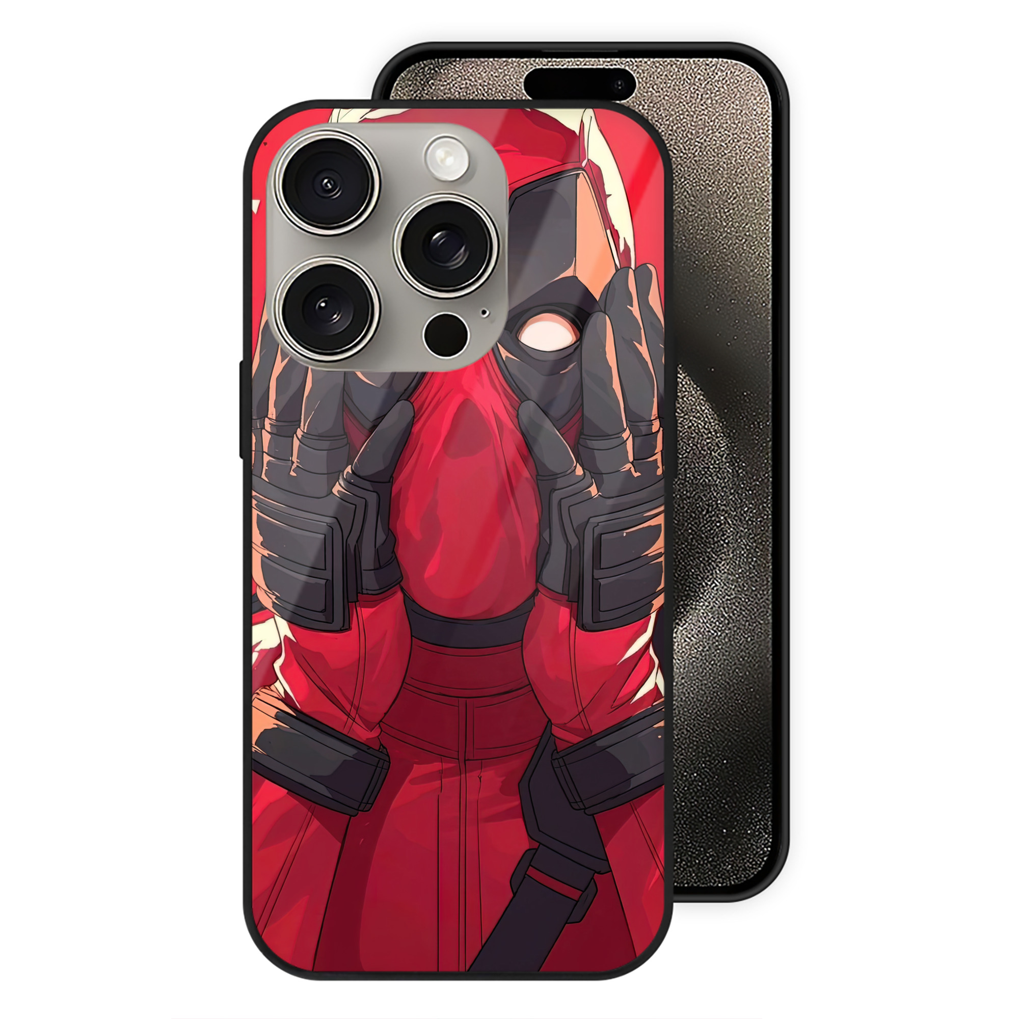 （画像用） Deadpool デッドプール 【iPhone15Pro対応】スマホケース 耐衝撃＆黄変防止 背面ガラス