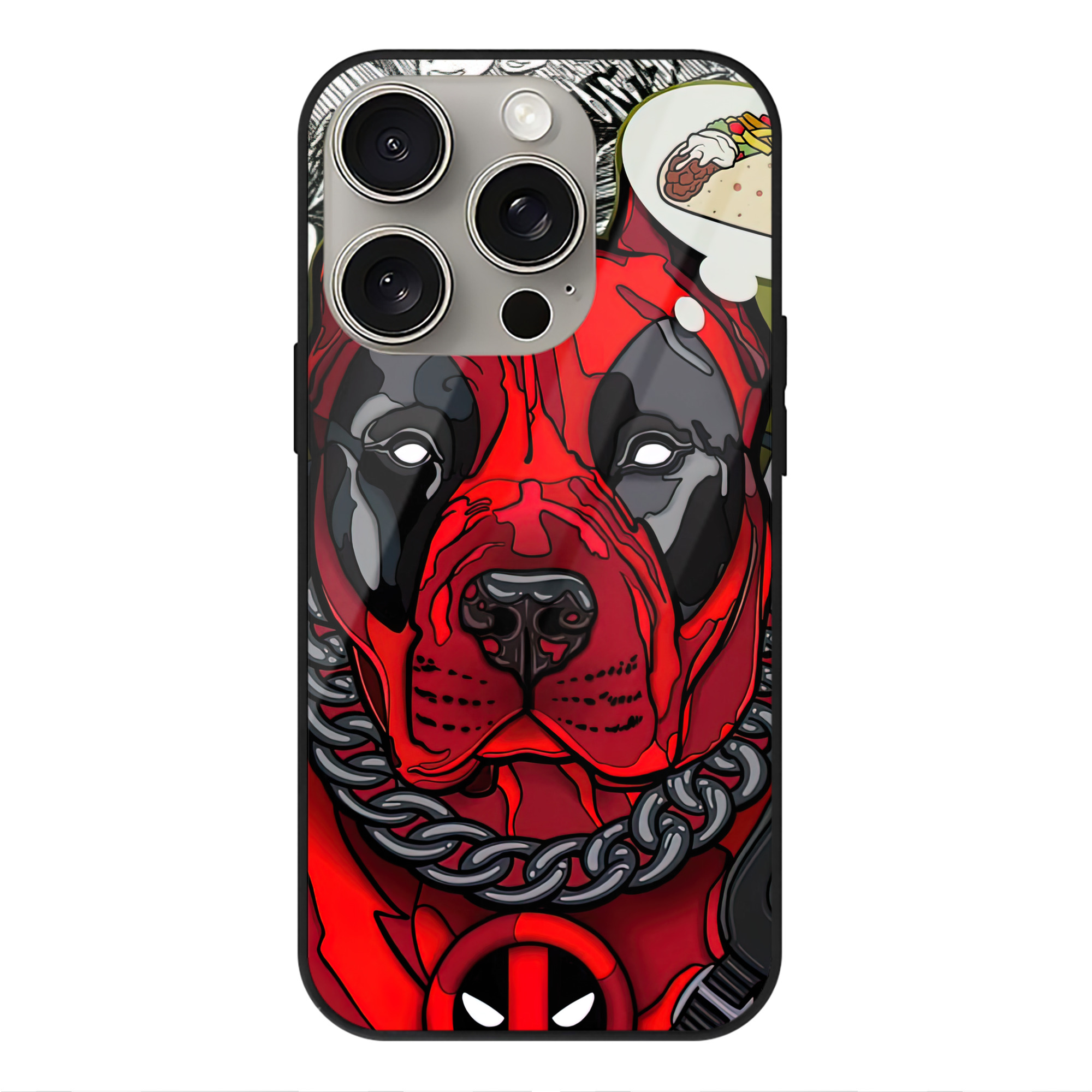 （画像用） Deadpool デッドプール 【iPhone15Pro対応】スマホケース 耐衝撃＆黄変防止 背面ガラス
