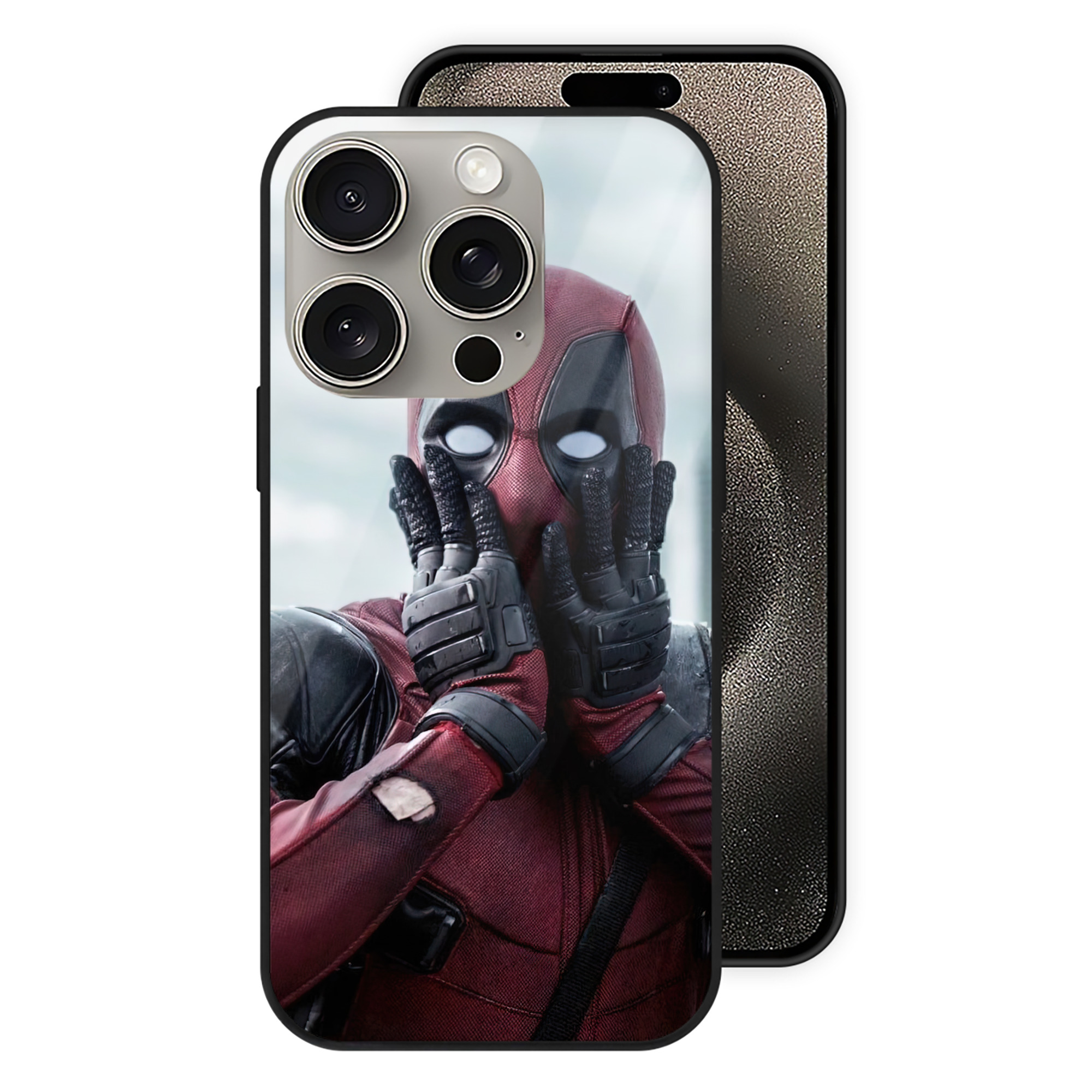 （画像用） Deadpool デッドプール 【iPhone15Pro対応】スマホケース 耐衝撃＆黄変防止 背面ガラス