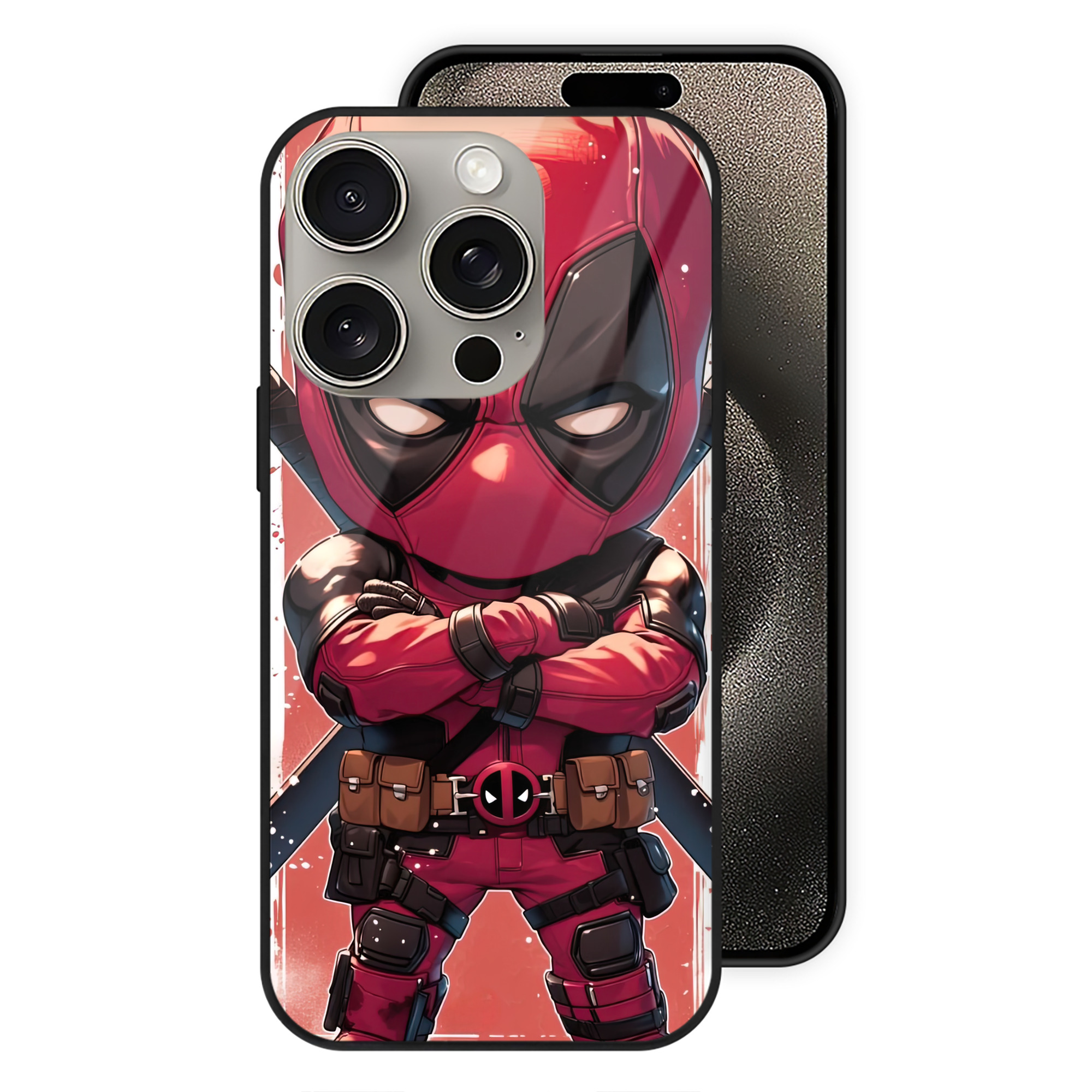 （画像用） Deadpool デッドプール 【iPhone15Pro対応】スマホケース 耐衝撃＆黄変防止 背面ガラス