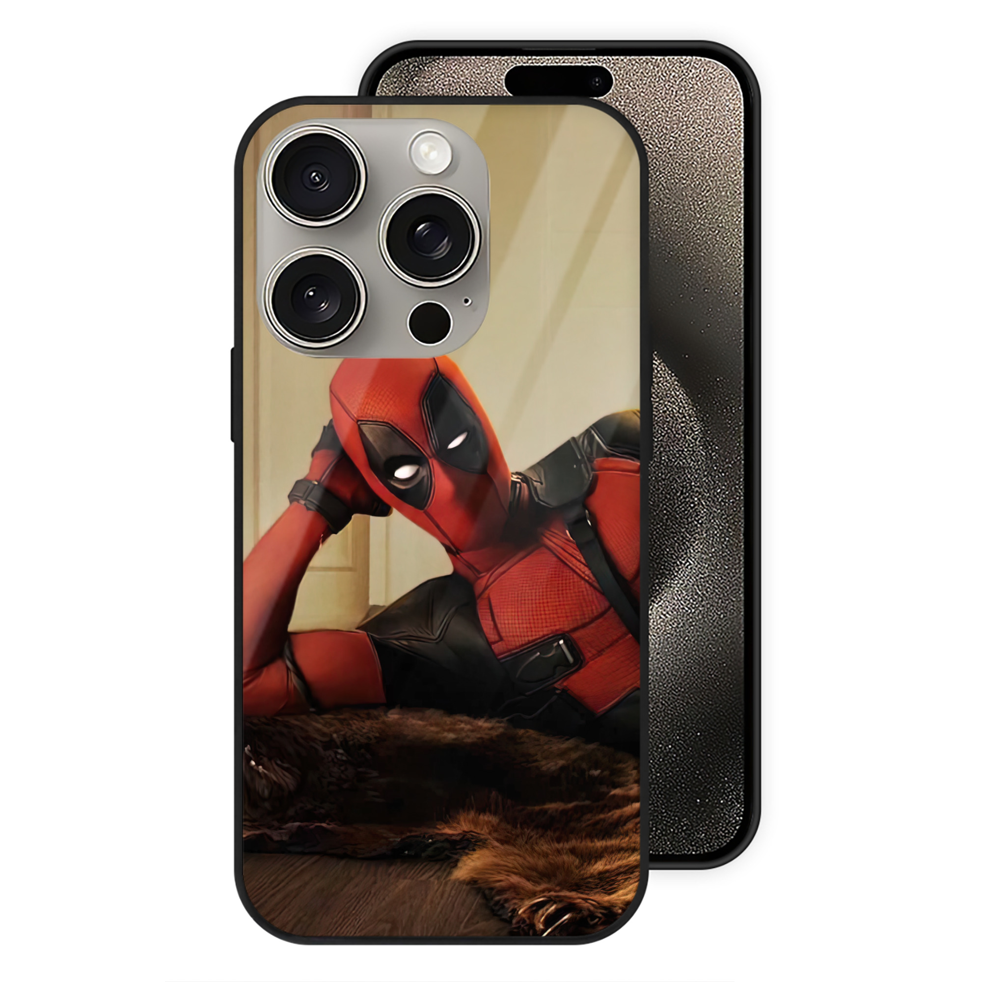 （画像用） Deadpool デッドプール 【iPhone15Pro対応】スマホケース 耐衝撃＆黄変防止 背面ガラス