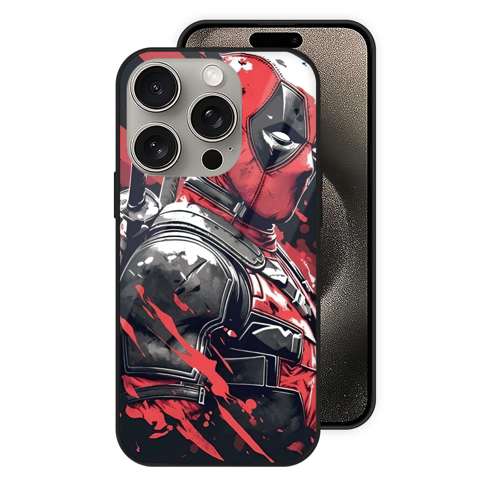 （画像用） Deadpool デッドプール 【iPhone15Pro対応】スマホケース 耐衝撃＆黄変防止 背面ガラス