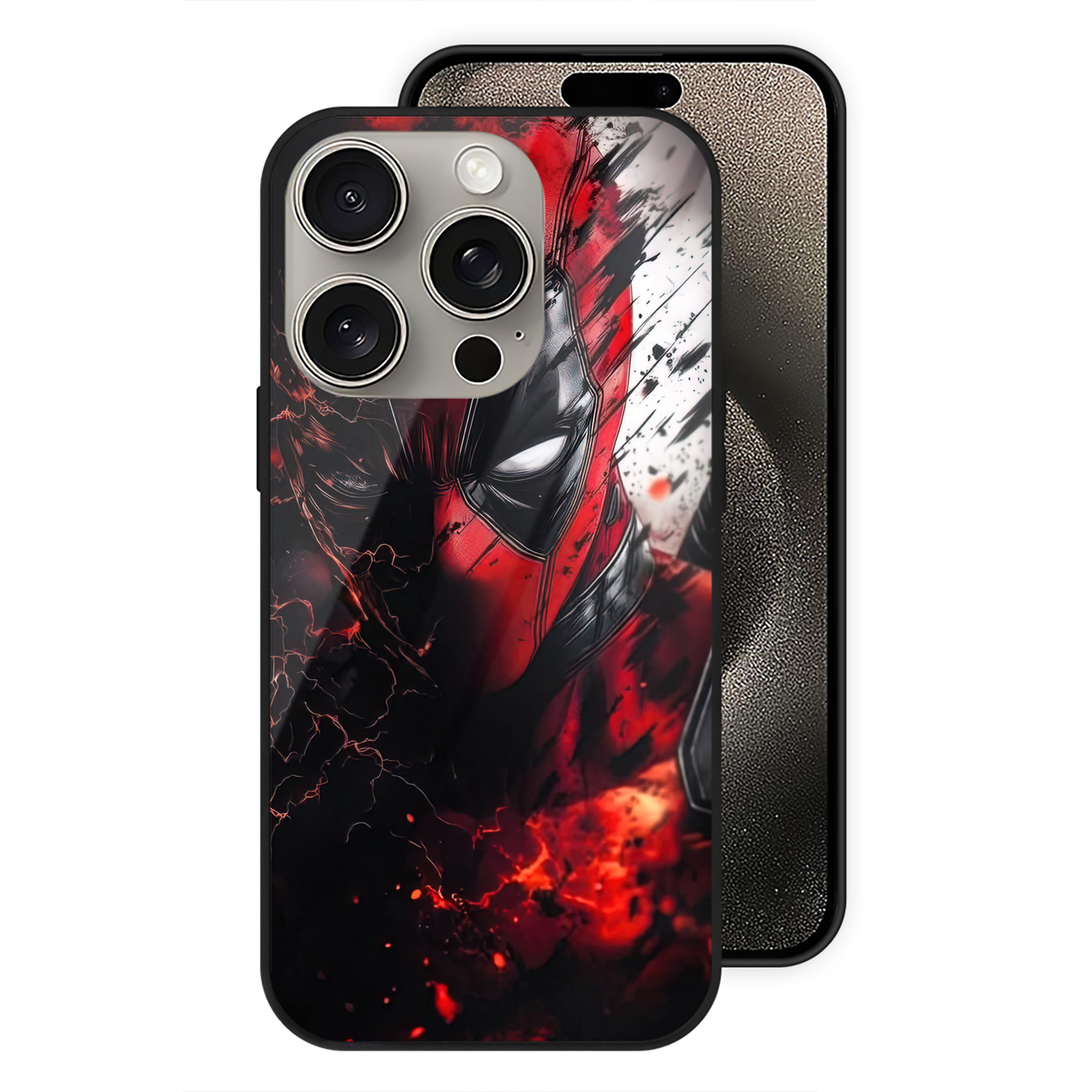 （画像用） Deadpool デッドプール 【iPhone15Pro対応】スマホケース 耐衝撃＆黄変防止 背面ガラス