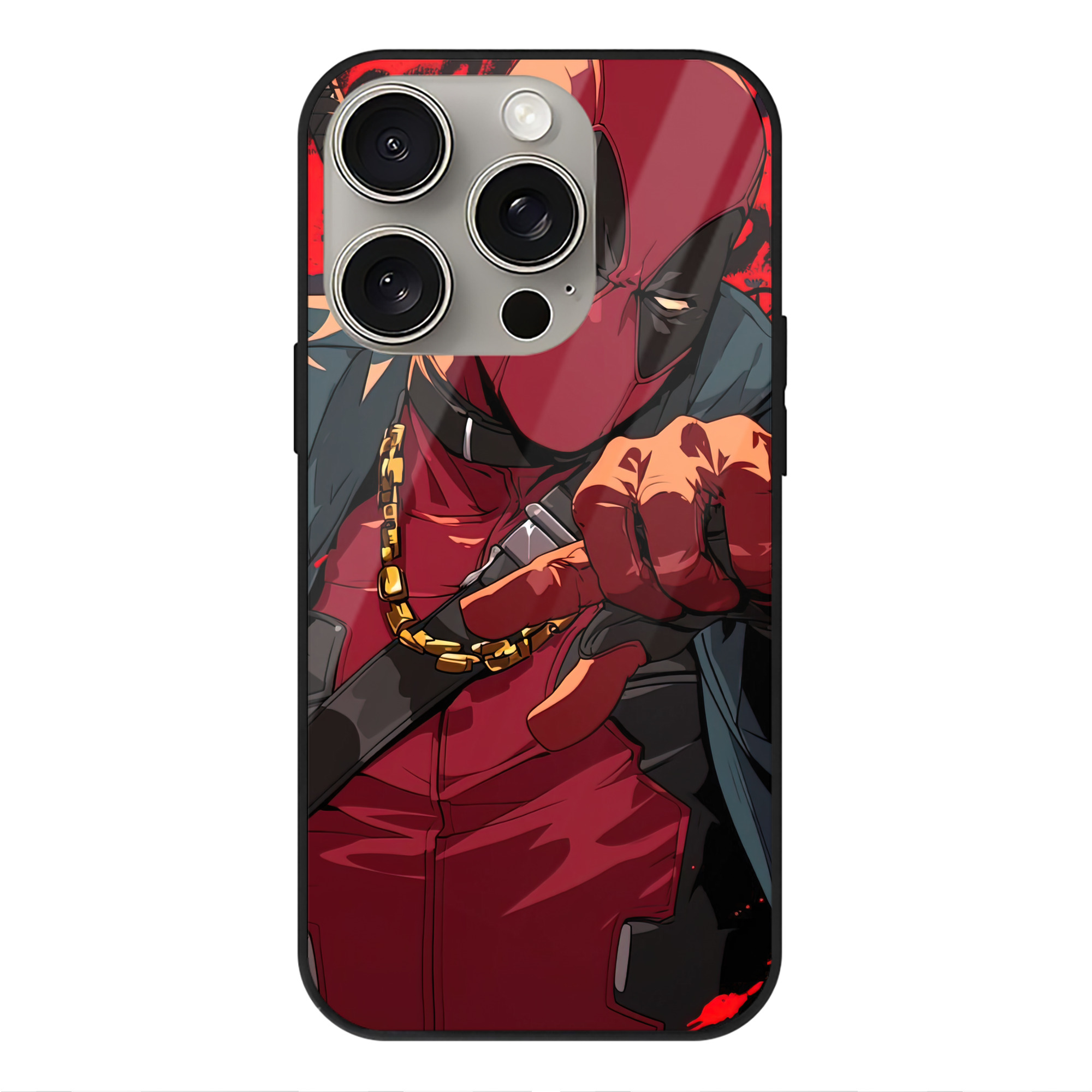 （画像用） Deadpool デッドプール 【iPhone15Pro対応】スマホケース 耐衝撃＆黄変防止 背面ガラス