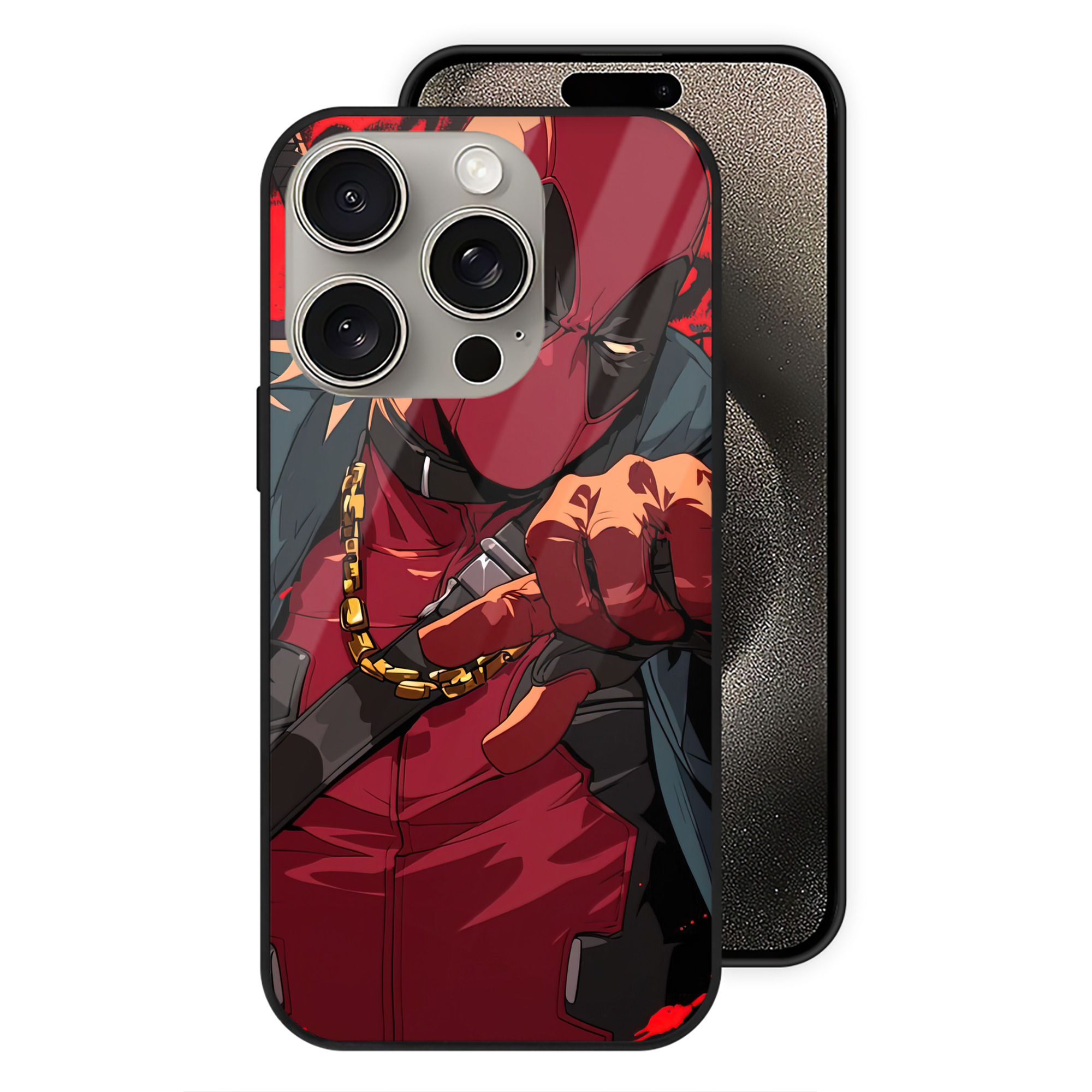 （画像用） Deadpool デッドプール 【iPhone15Pro対応】スマホケース 耐衝撃＆黄変防止 背面ガラス