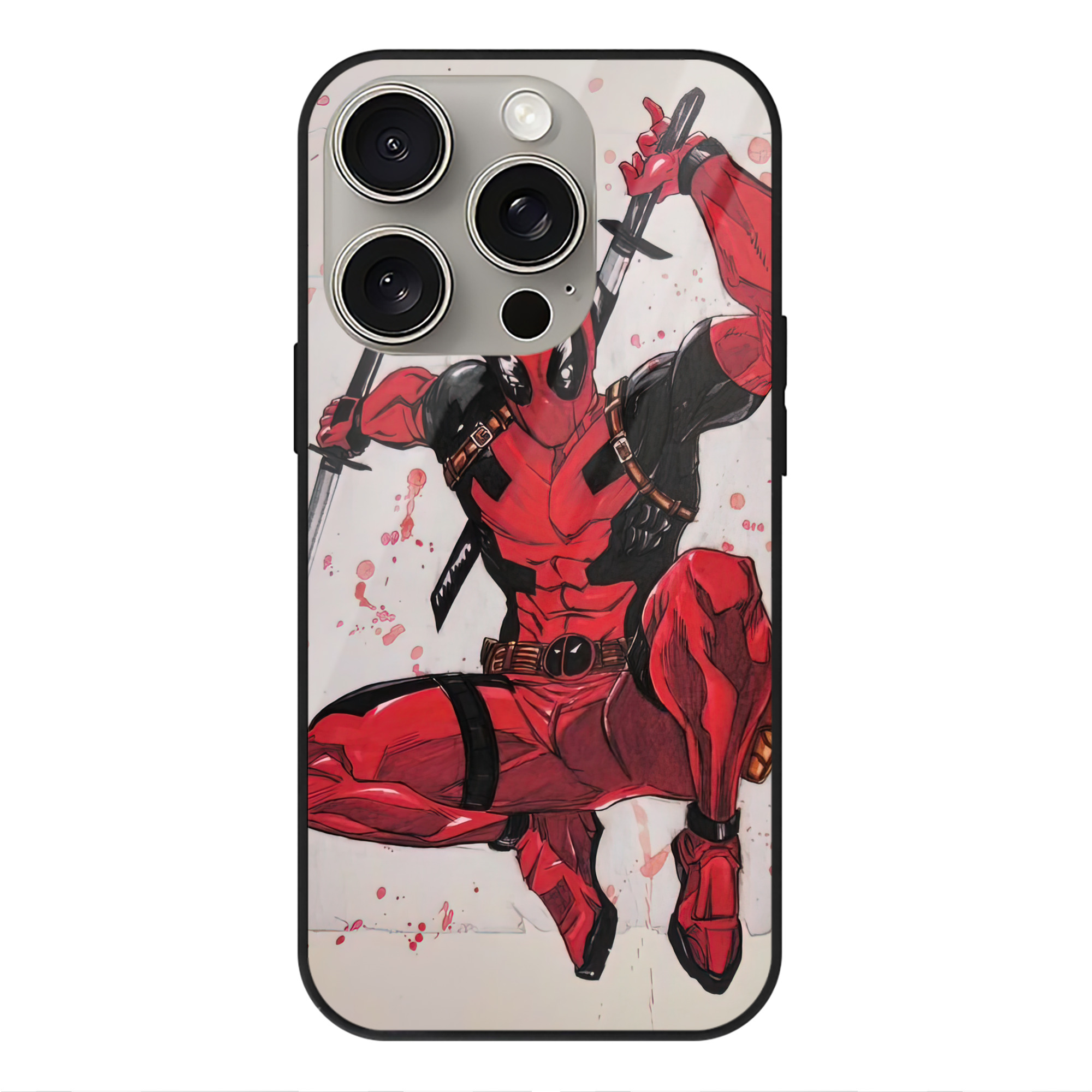 （画像用） Deadpool デッドプール 【iPhone15Pro対応】スマホケース 耐衝撃＆黄変防止 背面ガラス