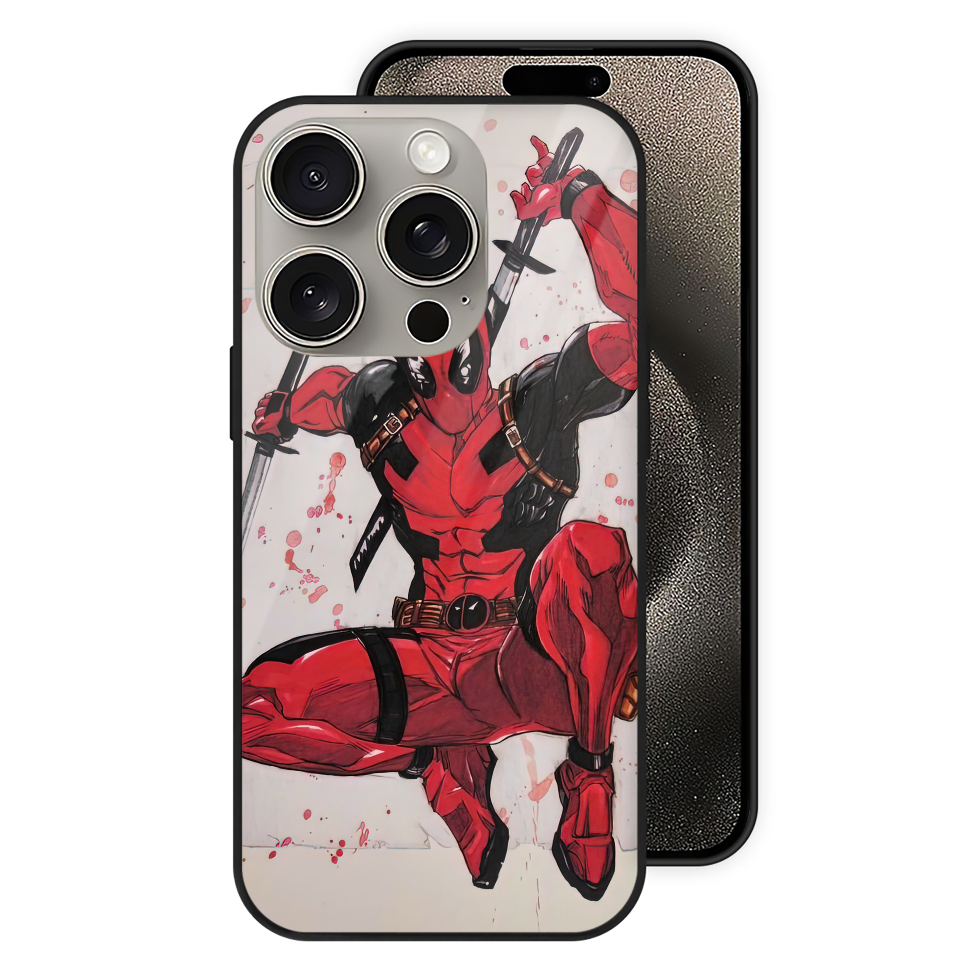 （画像用） Deadpool デッドプール 【iPhone15Pro対応】スマホケース 耐衝撃＆黄変防止 背面ガラス