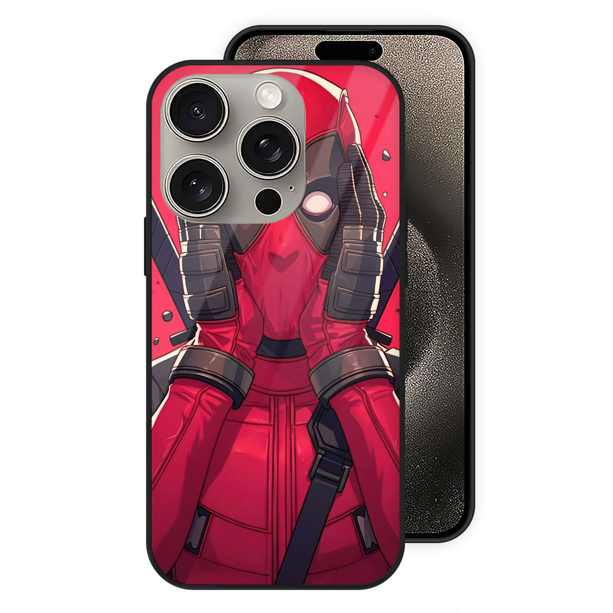 （画像用） Deadpool デッドプール 【iPhone15Pro対応】スマホケース 耐衝撃＆黄変防止 背面ガラス
