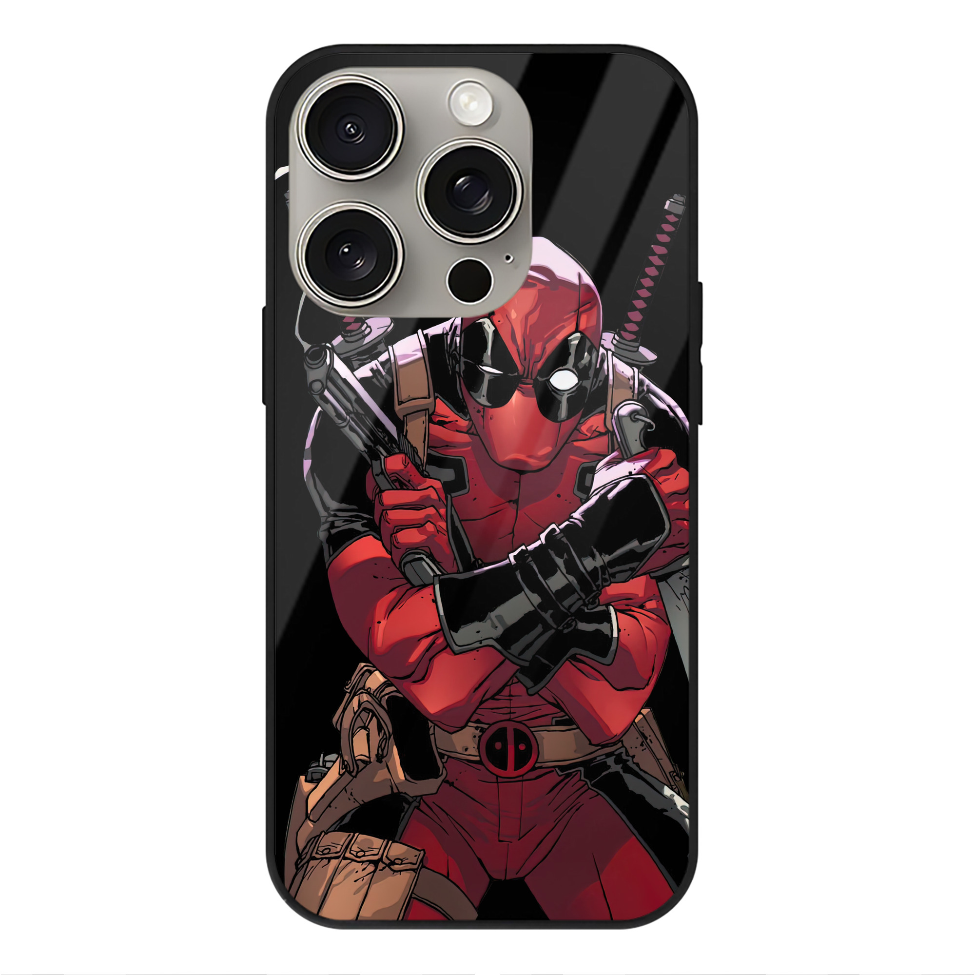 （画像用） Deadpool デッドプール 【iPhone15Pro対応】スマホケース 耐衝撃＆黄変防止 背面ガラス
