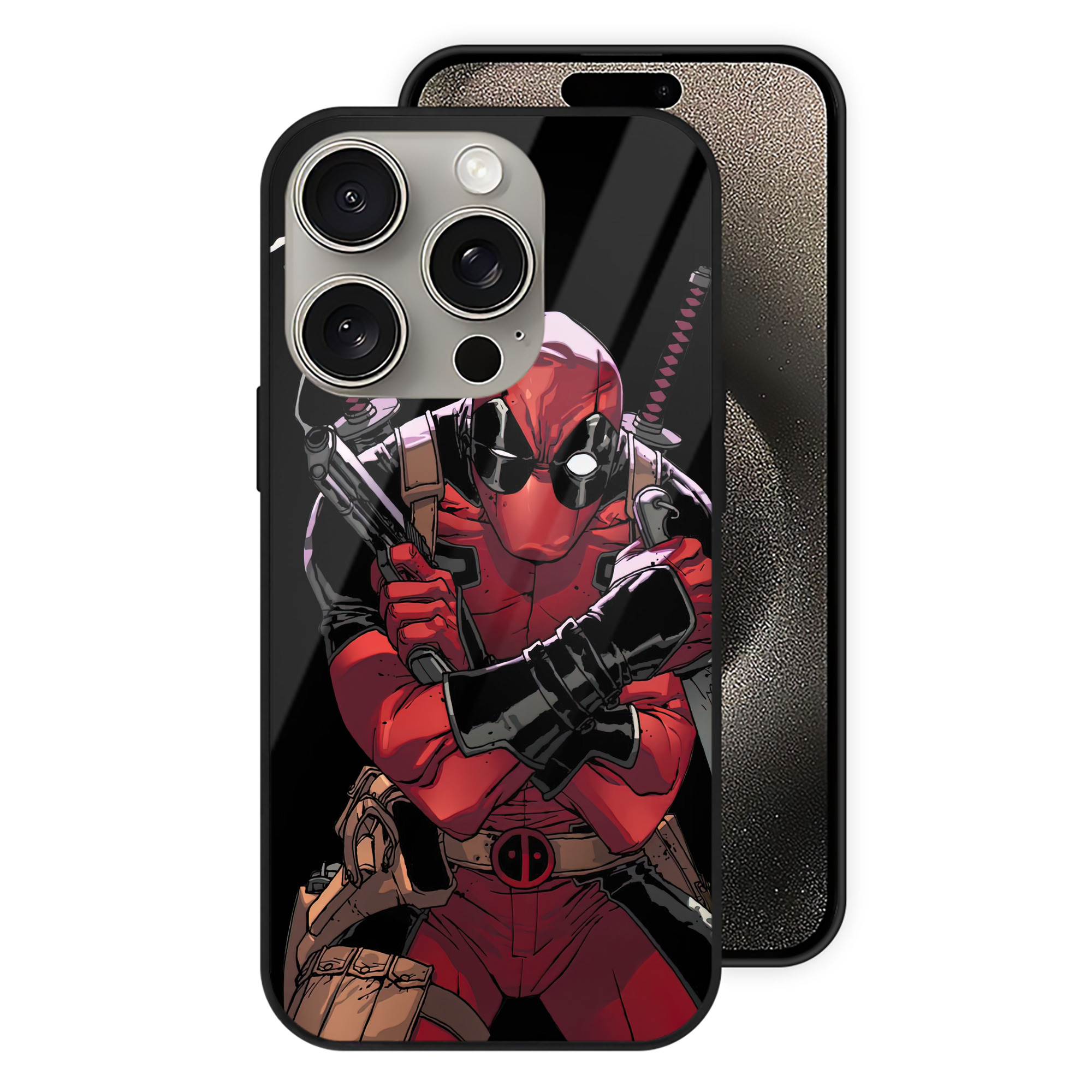 （画像用） Deadpool デッドプール 【iPhone15Pro対応】スマホケース 耐衝撃＆黄変防止 背面ガラス