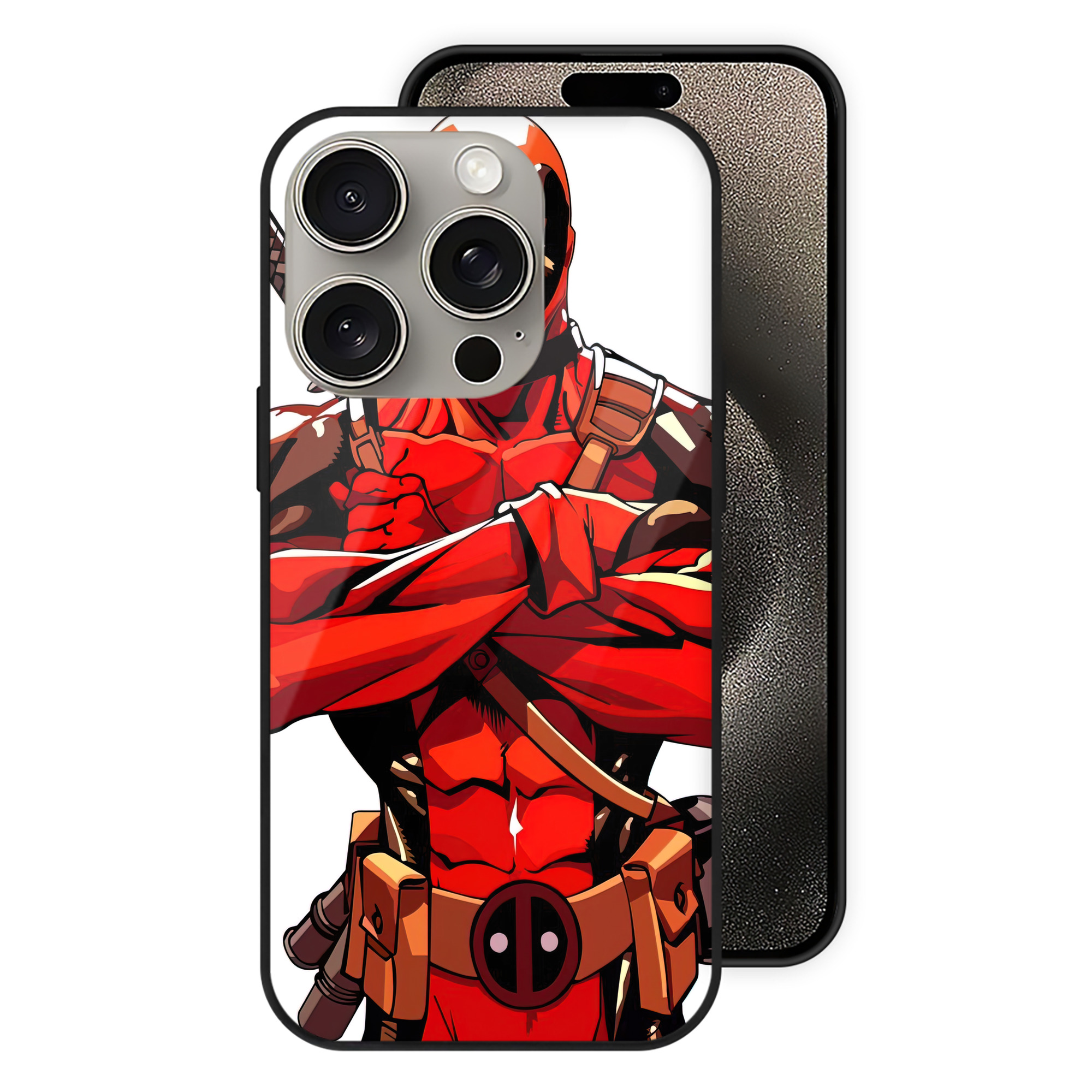 （画像用） Deadpool デッドプール 【iPhone15Pro対応】スマホケース 耐衝撃＆黄変防止 背面ガラス
