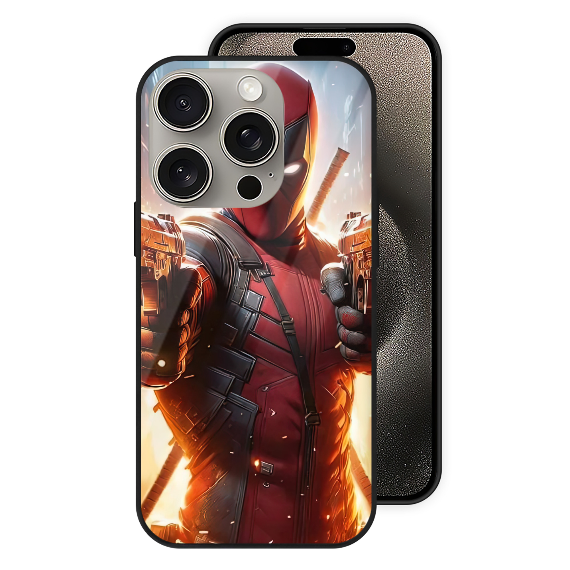 （画像用） Deadpool デッドプール 【iPhone15Pro対応】スマホケース 耐衝撃＆黄変防止 背面ガラス