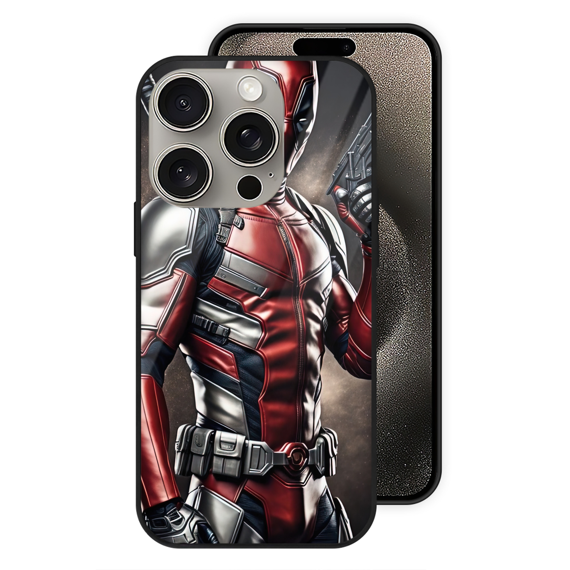 （画像用） Deadpool デッドプール 【iPhone15Pro対応】スマホケース 耐衝撃＆黄変防止 背面ガラス