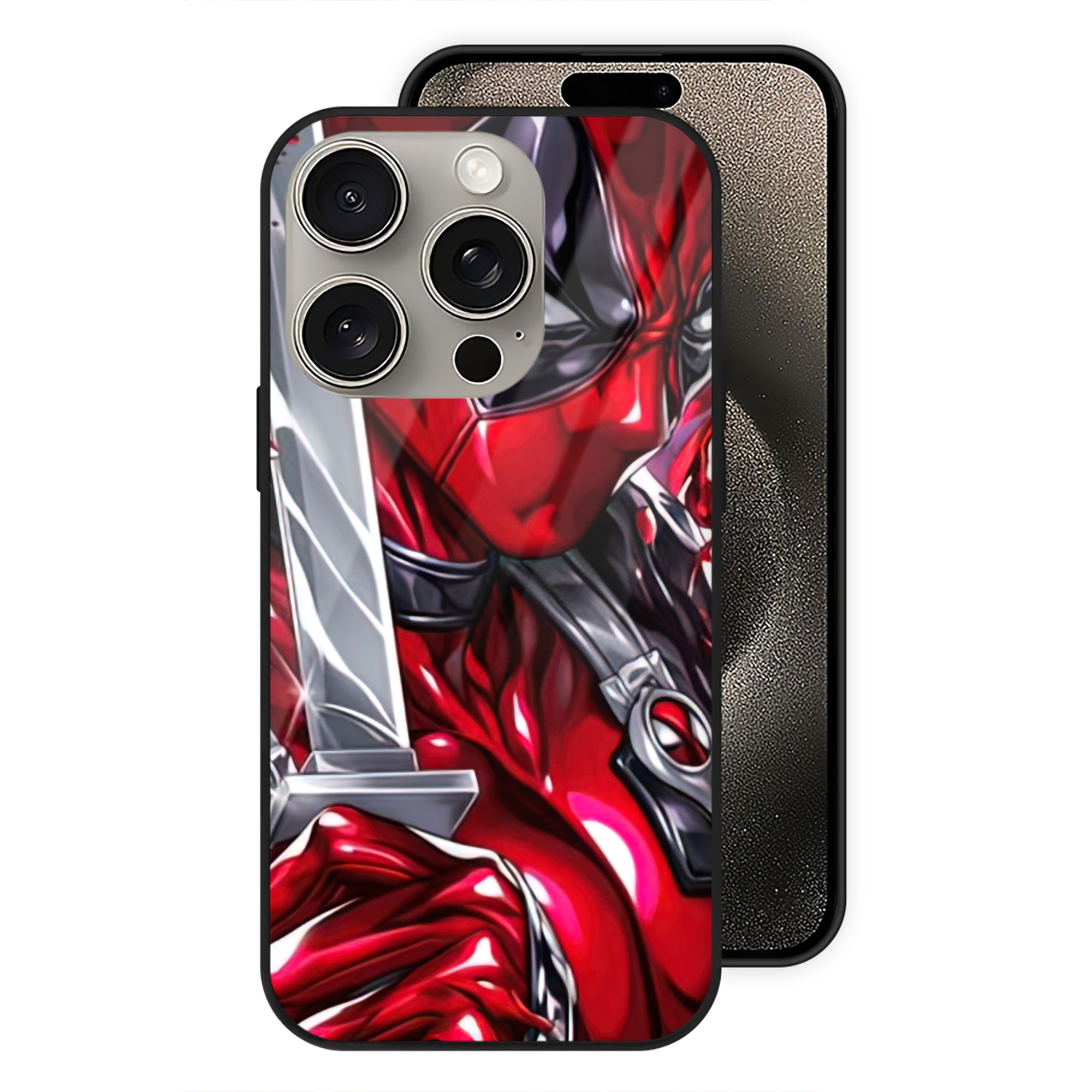 （画像用） Deadpool デッドプール 【iPhone15Pro対応】スマホケース 耐衝撃＆黄変防止 背面ガラス