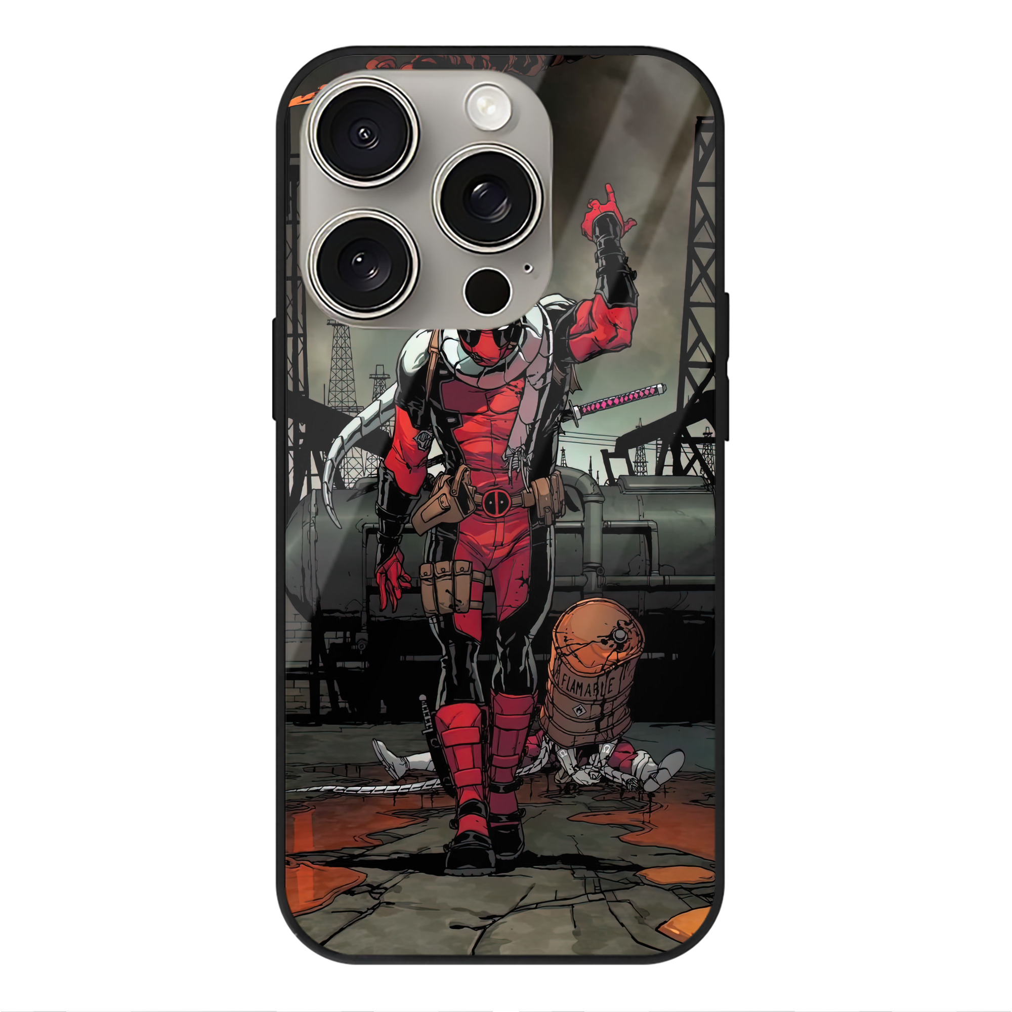 （画像用） Deadpool デッドプール 【iPhone15Pro対応】スマホケース 耐衝撃＆黄変防止 背面ガラス