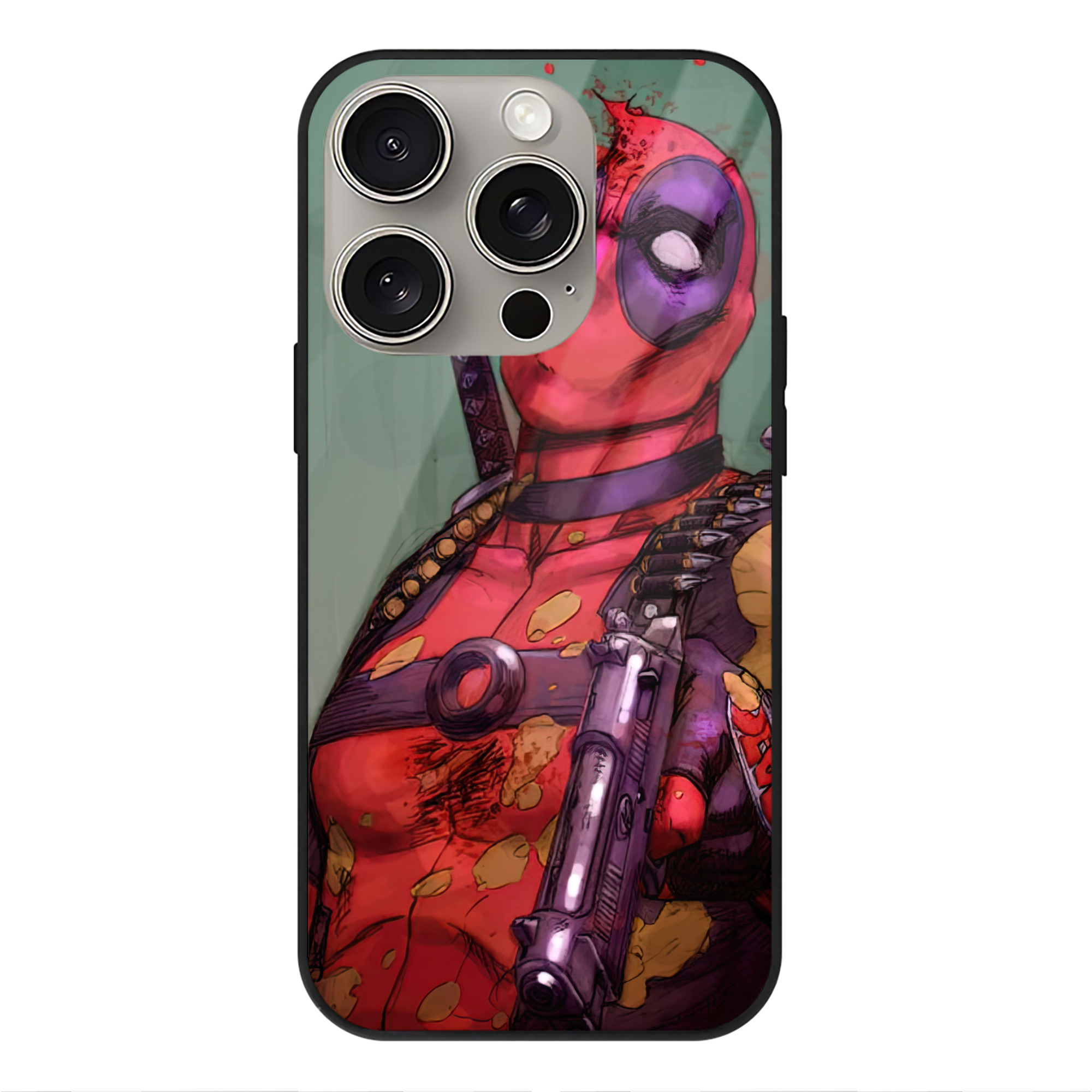 （画像用） Deadpool デッドプール 【iPhone15Pro対応】スマホケース 耐衝撃＆黄変防止 背面ガラス