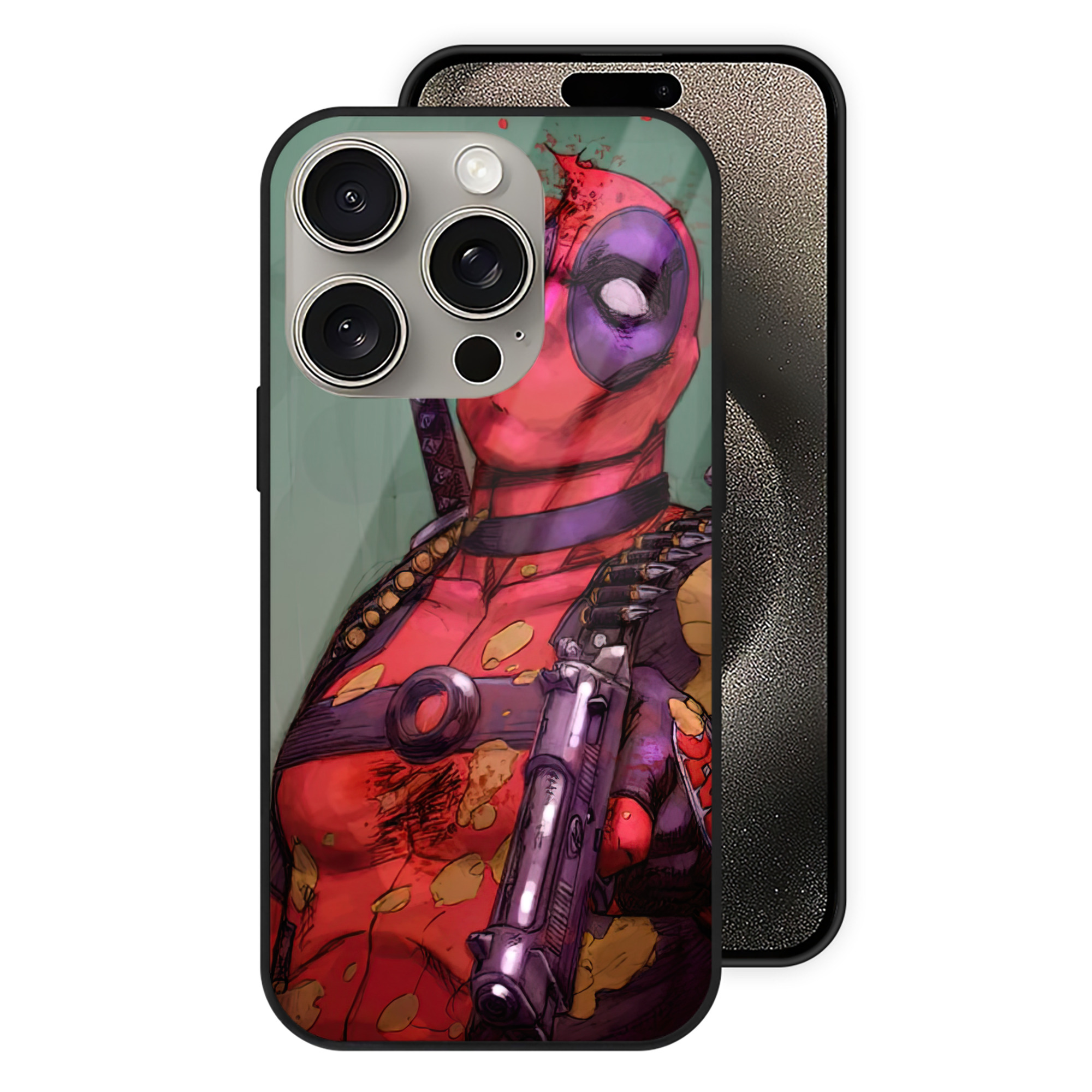 （画像用） Deadpool デッドプール 【iPhone15Pro対応】スマホケース 耐衝撃＆黄変防止 背面ガラス