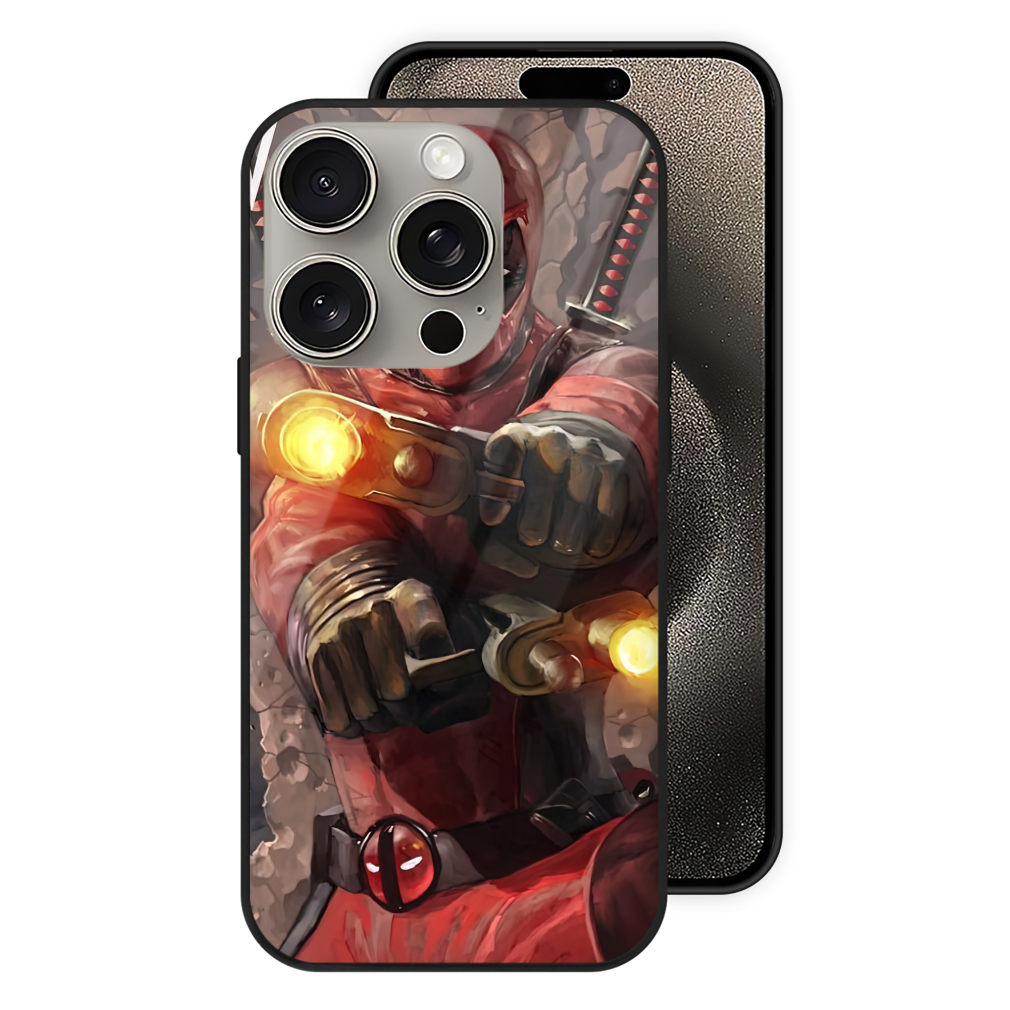 （画像用） Deadpool デッドプール 【iPhone15Pro対応】スマホケース 耐衝撃＆黄変防止 背面ガラス