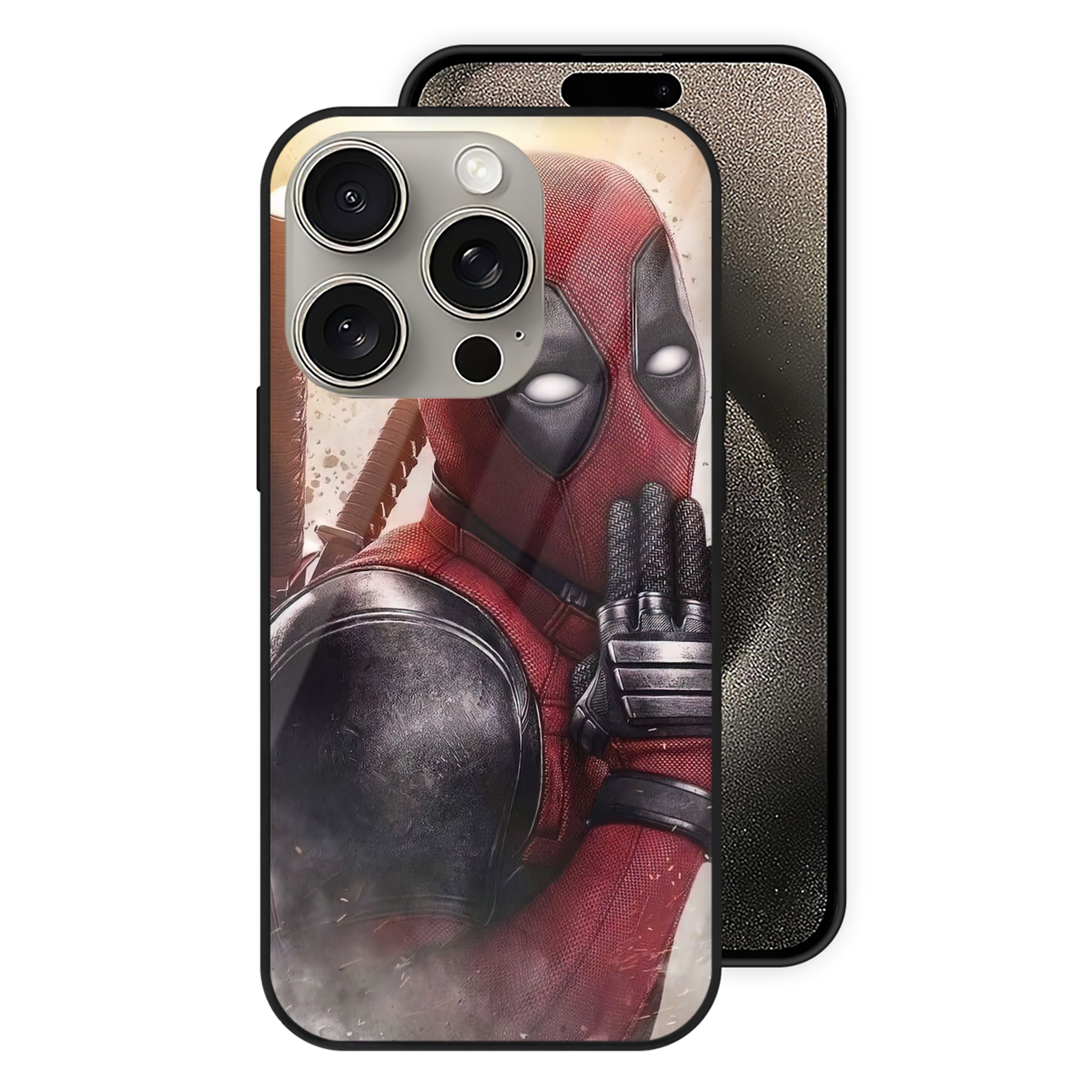 （画像用） Deadpool デッドプール 【iPhone15Pro対応】スマホケース 耐衝撃＆黄変防止 背面ガラス