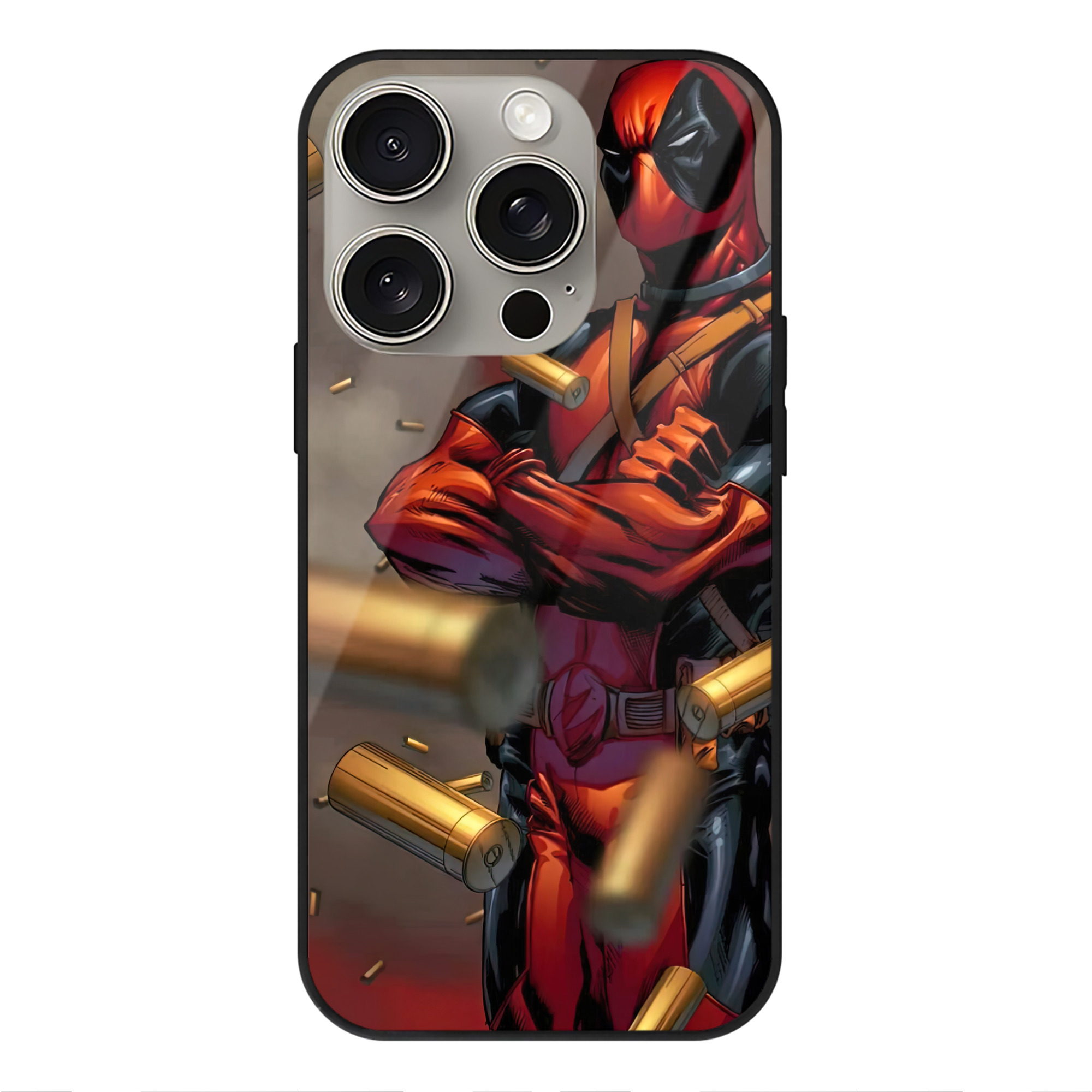 （画像用） Deadpool デッドプール 【iPhone15Pro対応】スマホケース 耐衝撃＆黄変防止 背面ガラス