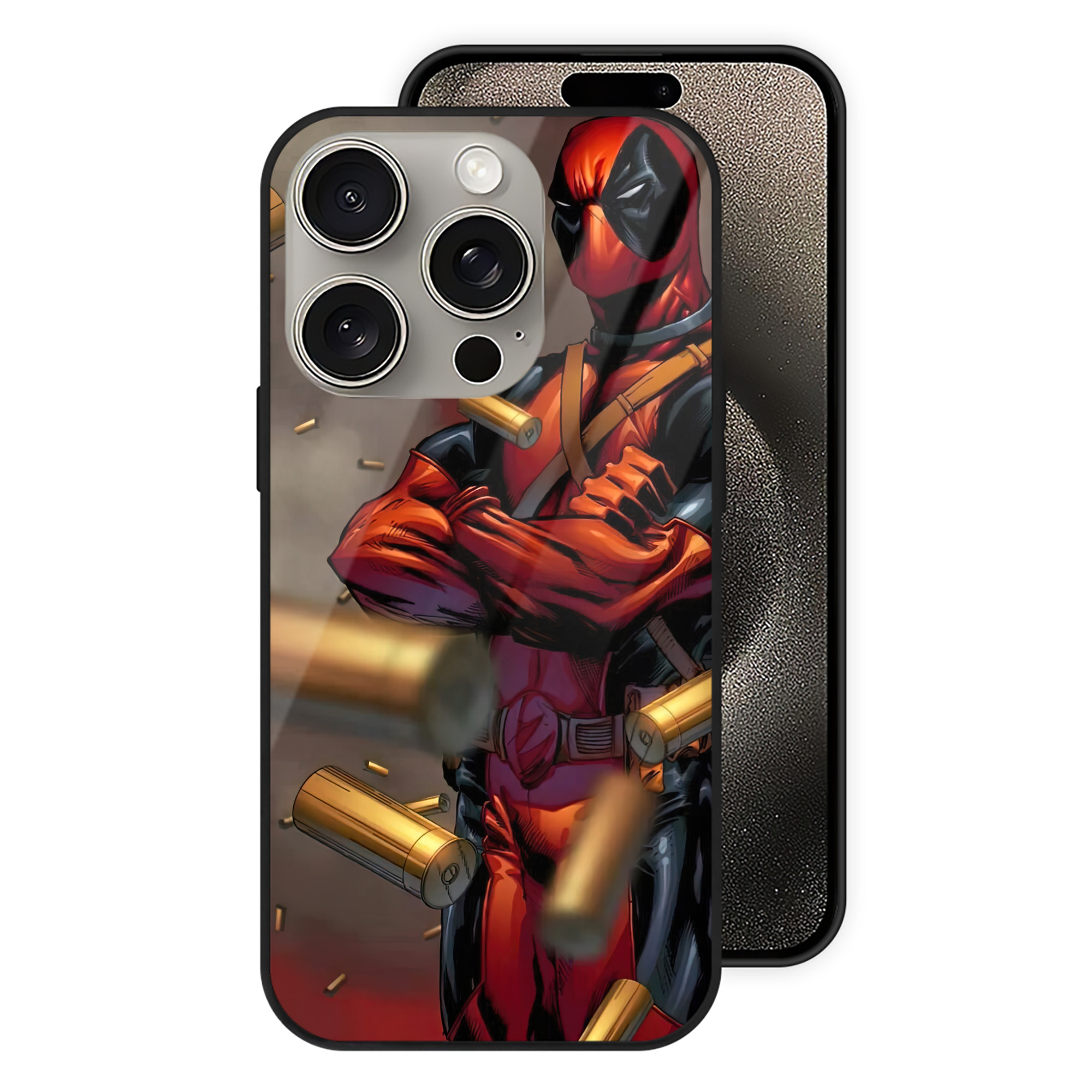 （画像用） Deadpool デッドプール 【iPhone15Pro対応】スマホケース 耐衝撃＆黄変防止 背面ガラス