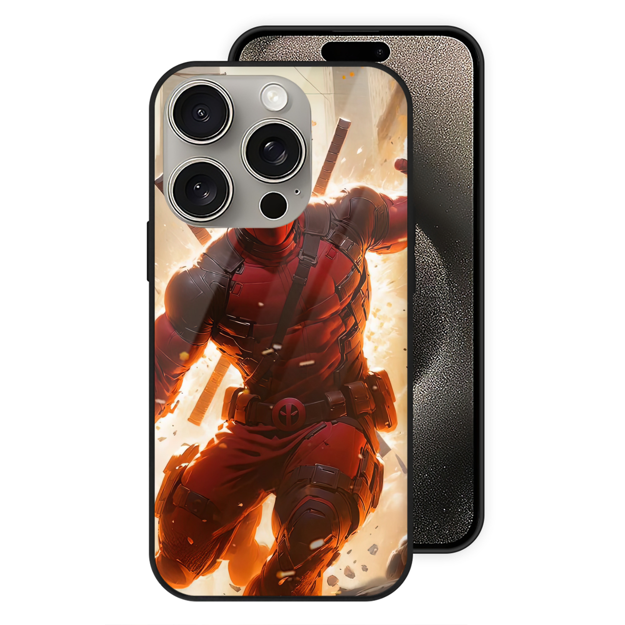 （画像用） Deadpool デッドプール 【iPhone15Pro対応】スマホケース 耐衝撃＆黄変防止 背面ガラス