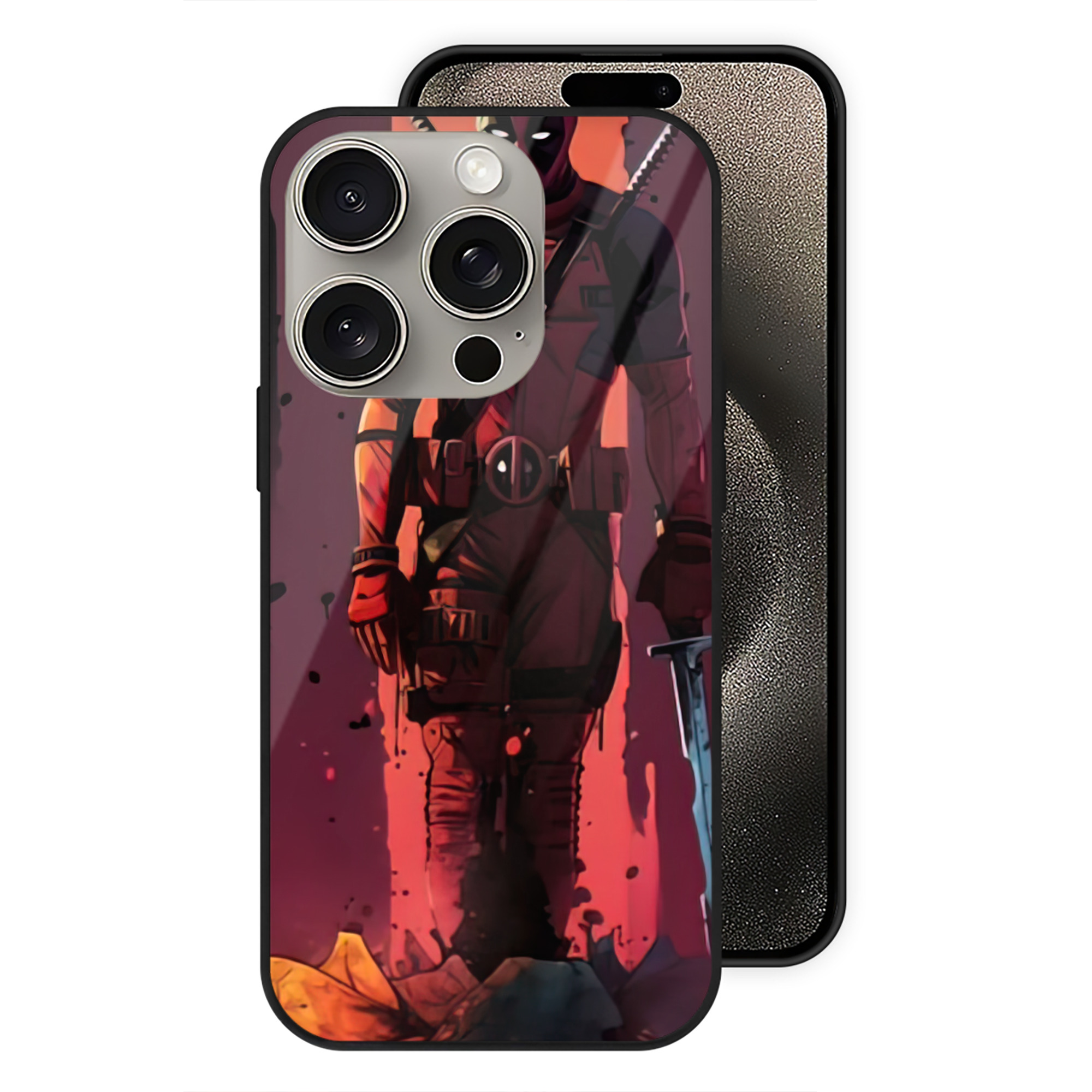 （画像用） Deadpool デッドプール 【iPhone15Pro対応】スマホケース 耐衝撃＆黄変防止 背面ガラス