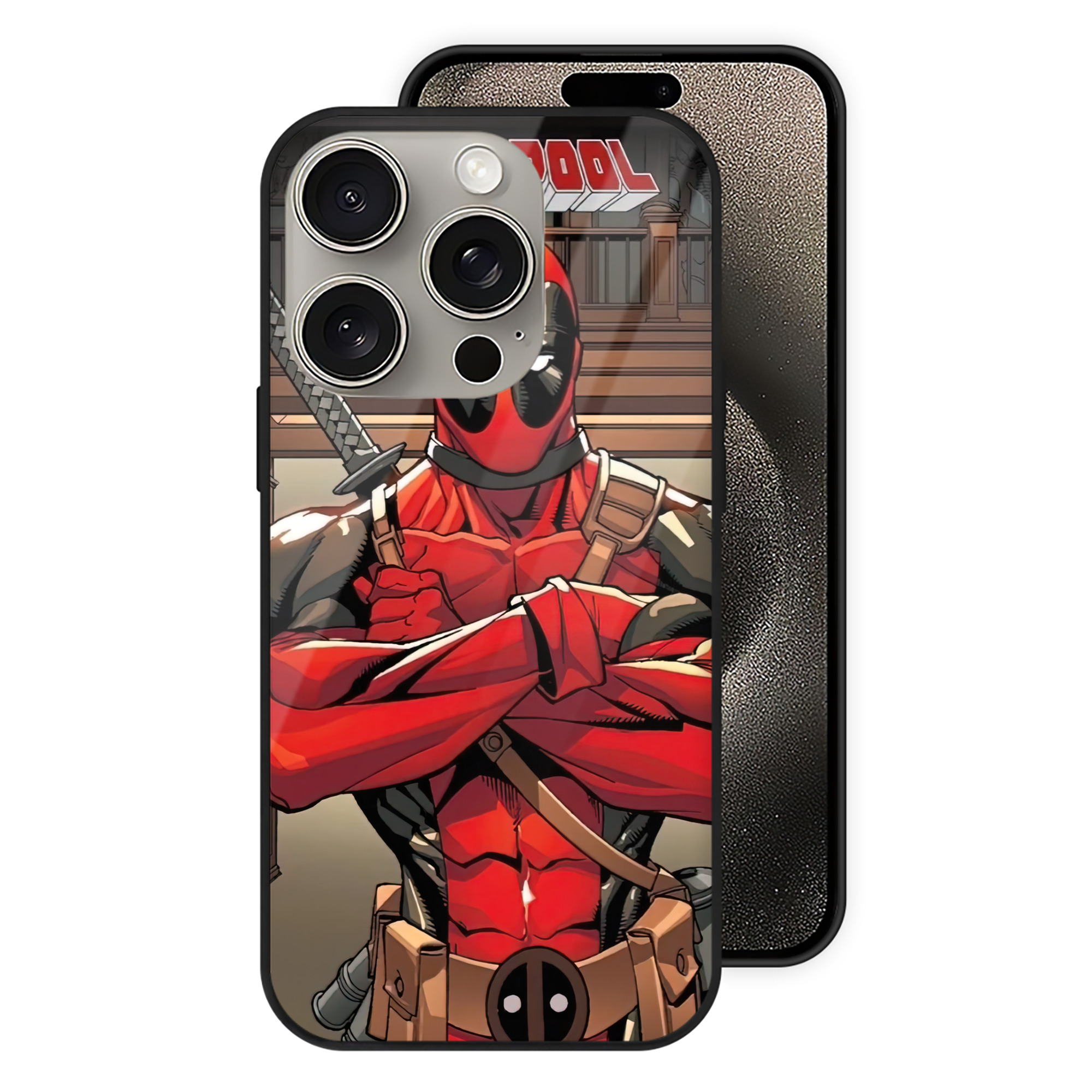（画像用） Deadpool デッドプール 【iPhone15Pro対応】スマホケース 耐衝撃＆黄変防止 背面ガラス