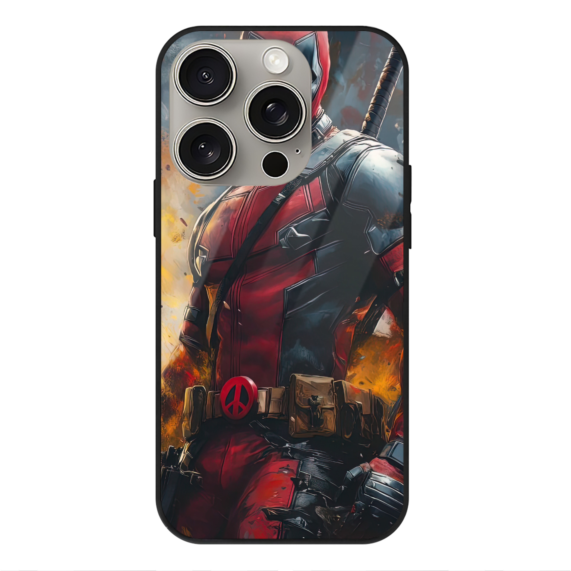 （画像用） Deadpool デッドプール 【iPhone15Pro対応】スマホケース 耐衝撃＆黄変防止 背面ガラス