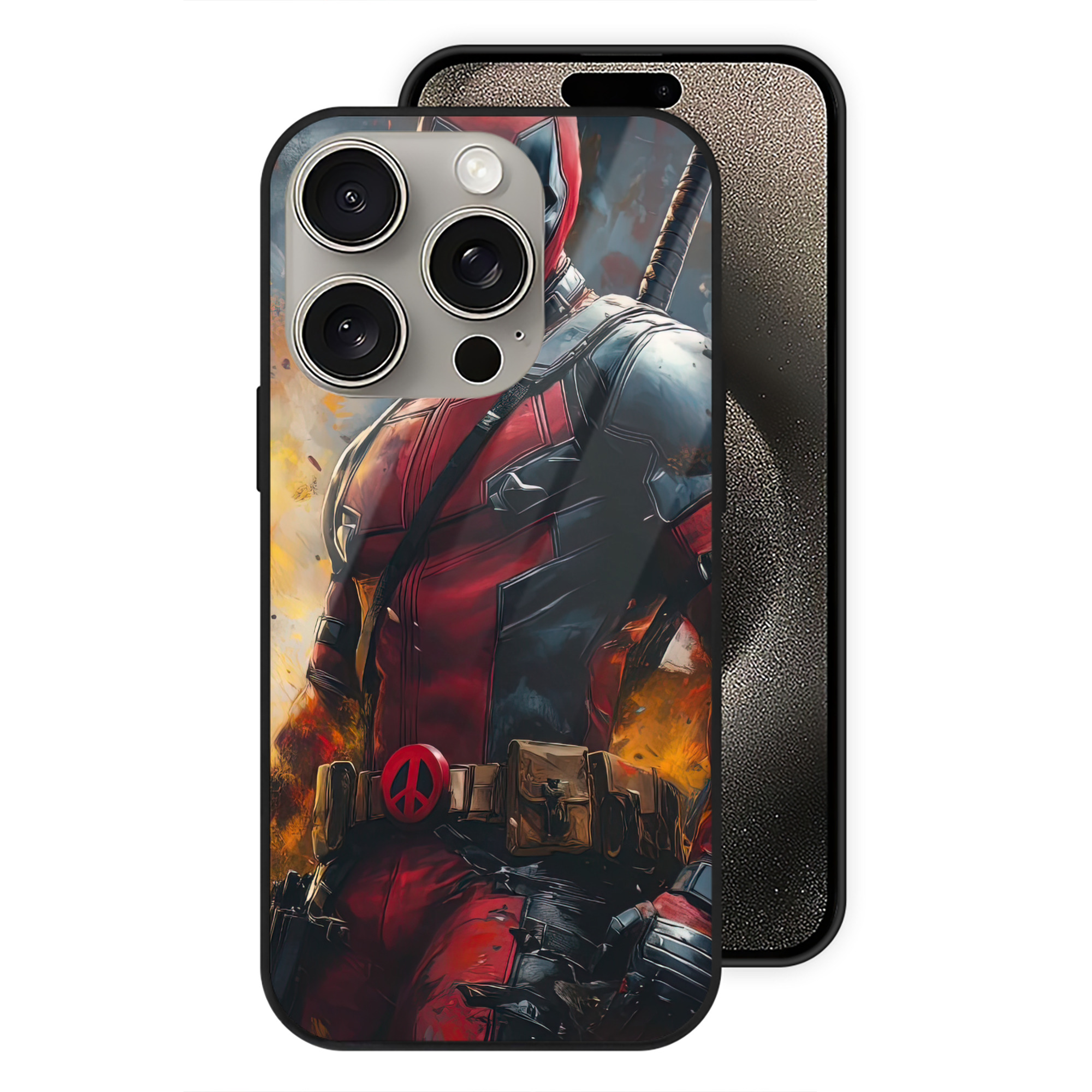 （画像用） Deadpool デッドプール 【iPhone15Pro対応】スマホケース 耐衝撃＆黄変防止 背面ガラス