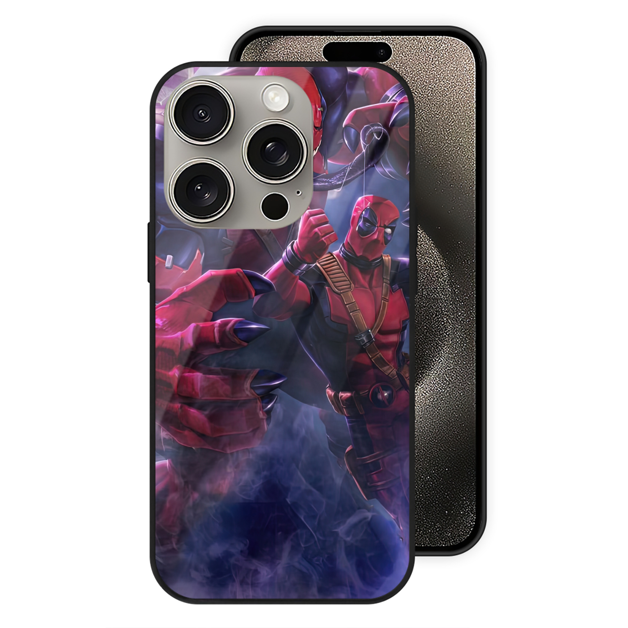 （画像用） Deadpool デッドプール 【iPhone15Pro対応】スマホケース 耐衝撃＆黄変防止 背面ガラス