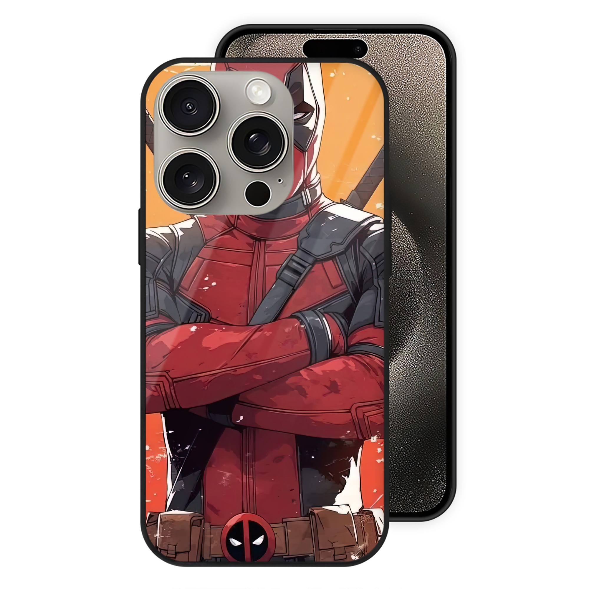 （画像用） Deadpool デッドプール 【iPhone15Pro対応】スマホケース 耐衝撃＆黄変防止 背面ガラス