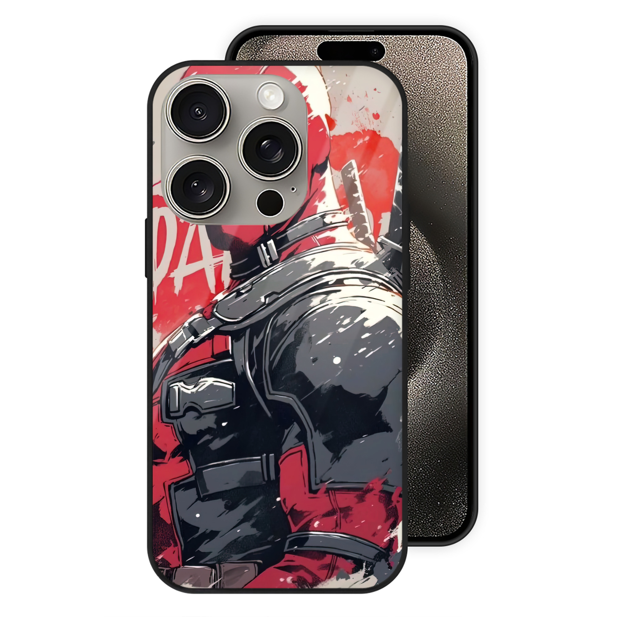 （画像用） Deadpool デッドプール 【iPhone15Pro対応】スマホケース 耐衝撃＆黄変防止 背面ガラス