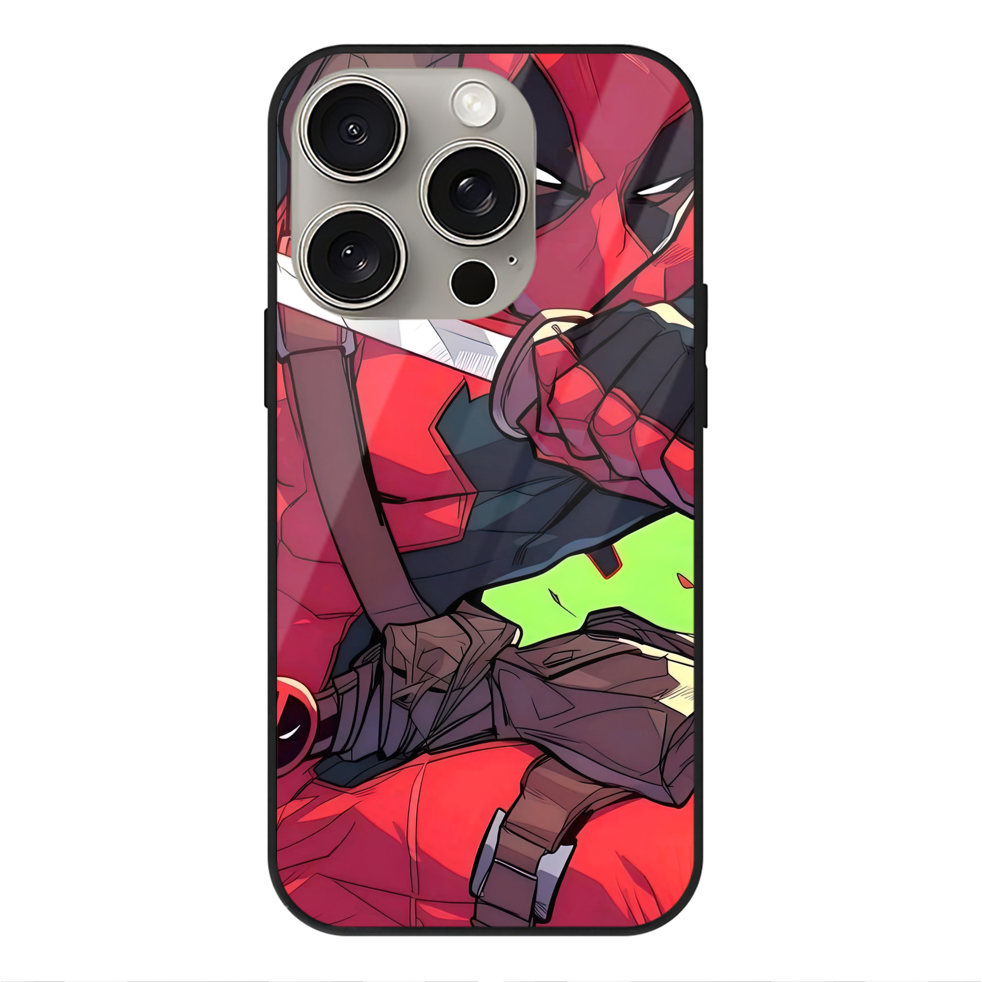 （画像用） Deadpool デッドプール 【iPhone15Pro対応】スマホケース 耐衝撃＆黄変防止 背面ガラス