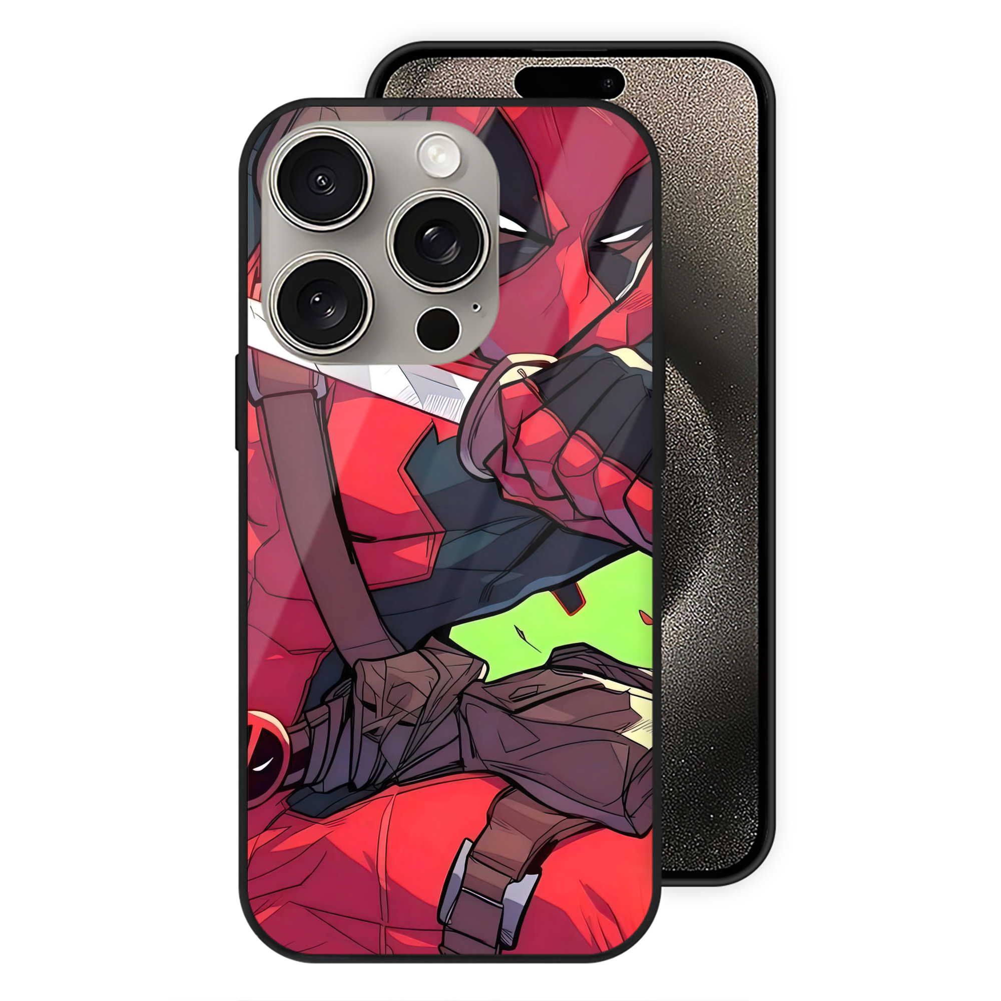 （画像用） Deadpool デッドプール 【iPhone15Pro対応】スマホケース 耐衝撃＆黄変防止 背面ガラス