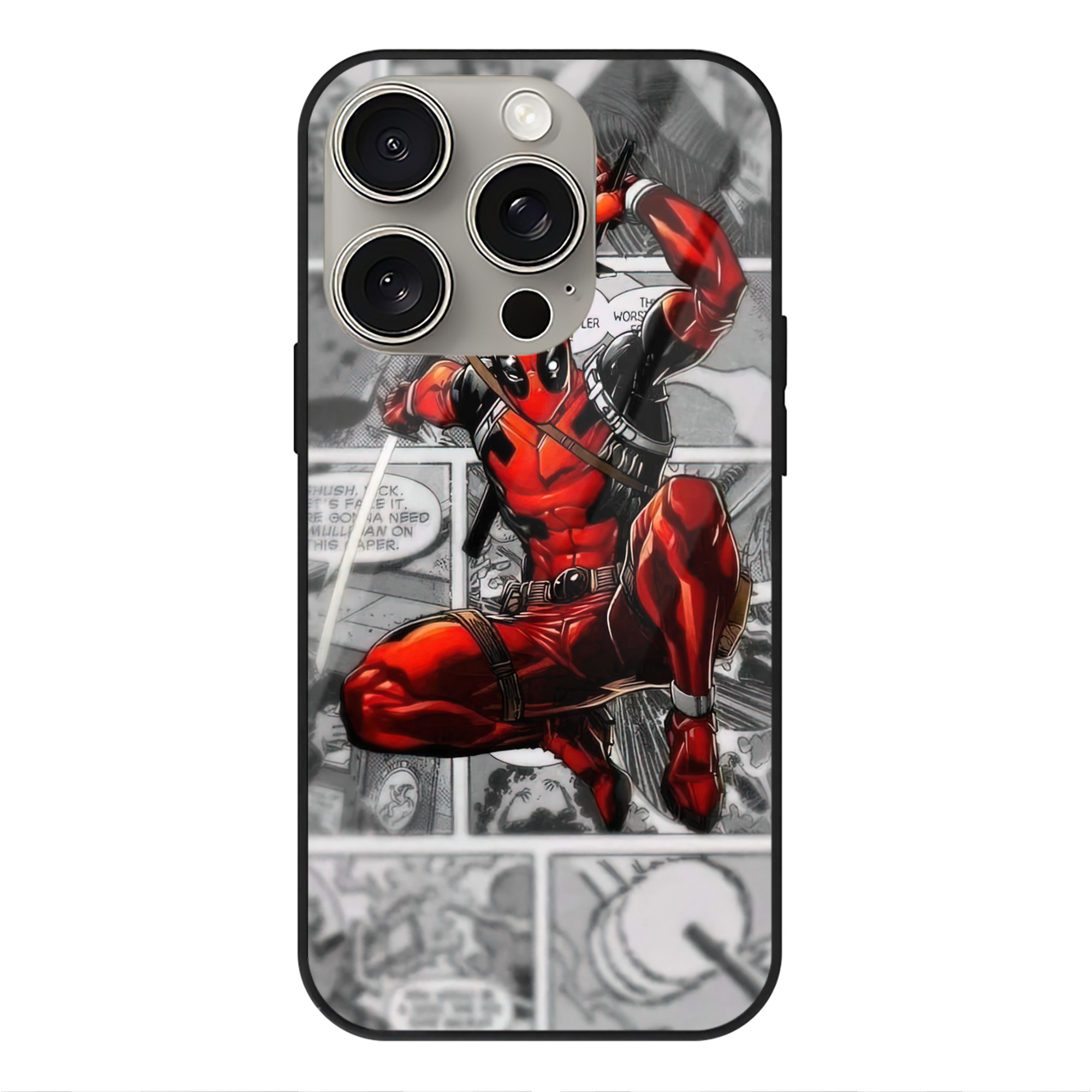 （画像用） Deadpool デッドプール 【iPhone15Pro対応】スマホケース 耐衝撃＆黄変防止 背面ガラス